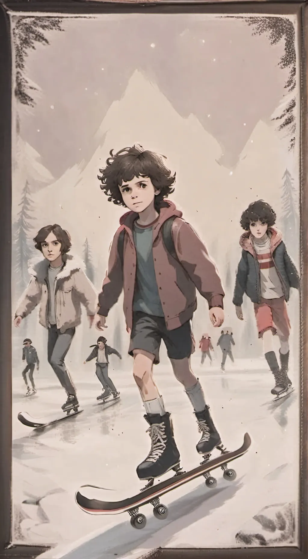 ai character: st ice skating  background