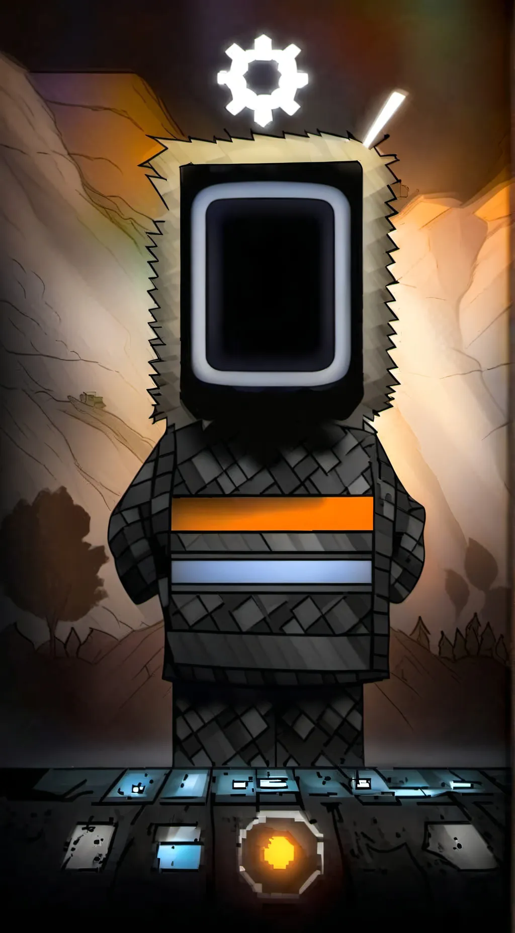 ai character: TV Woman+Minecraft background