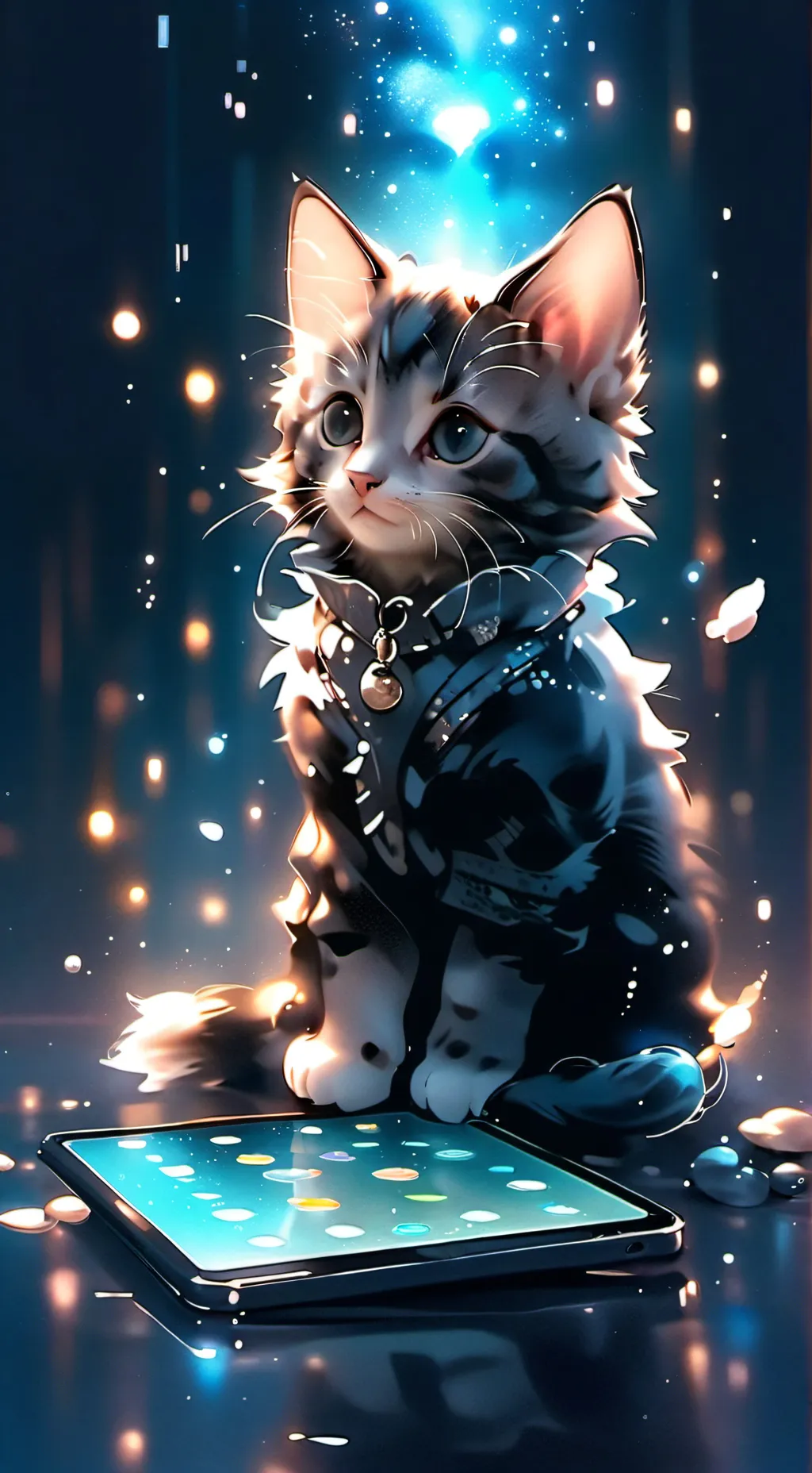 ai character: iPad kitty  background