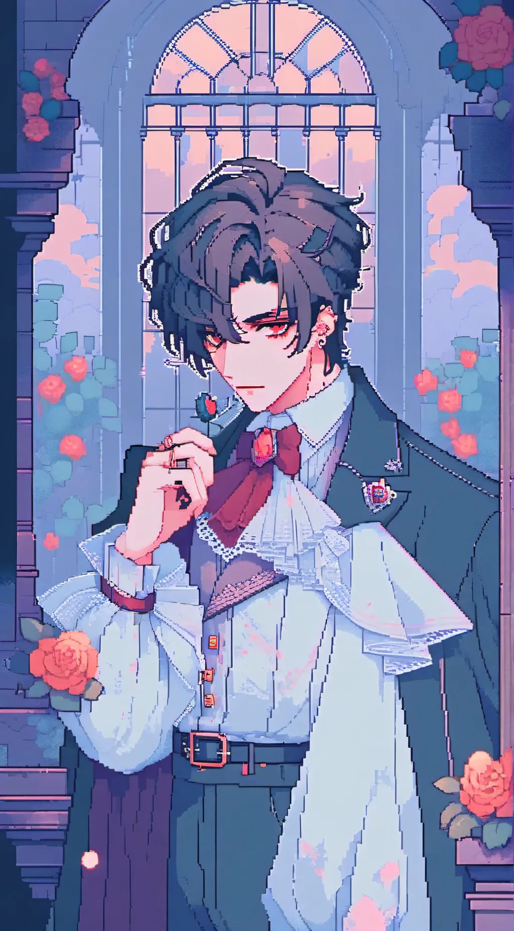 ai character: Vincent Crimson background