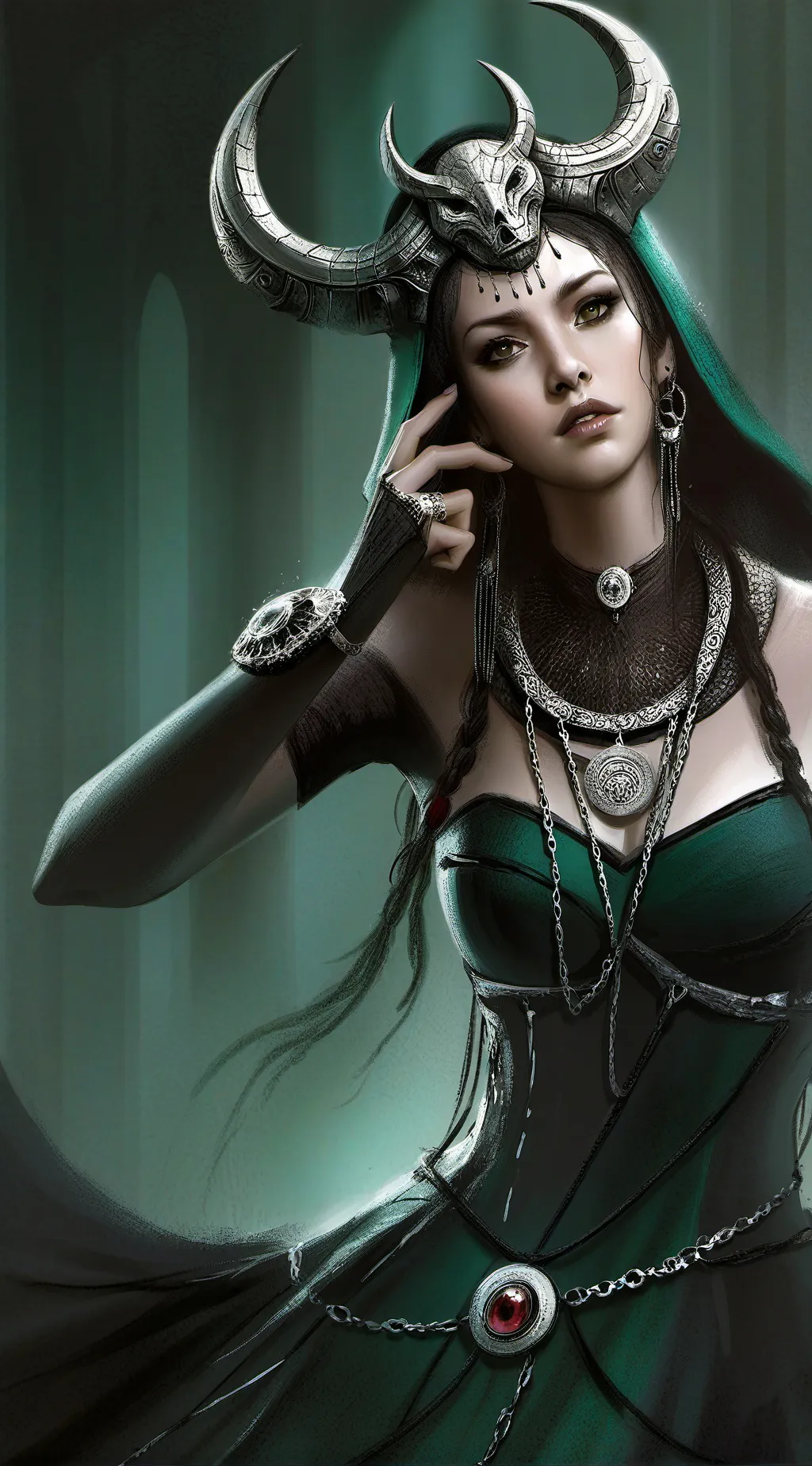 ai character: hija de Krampus  background