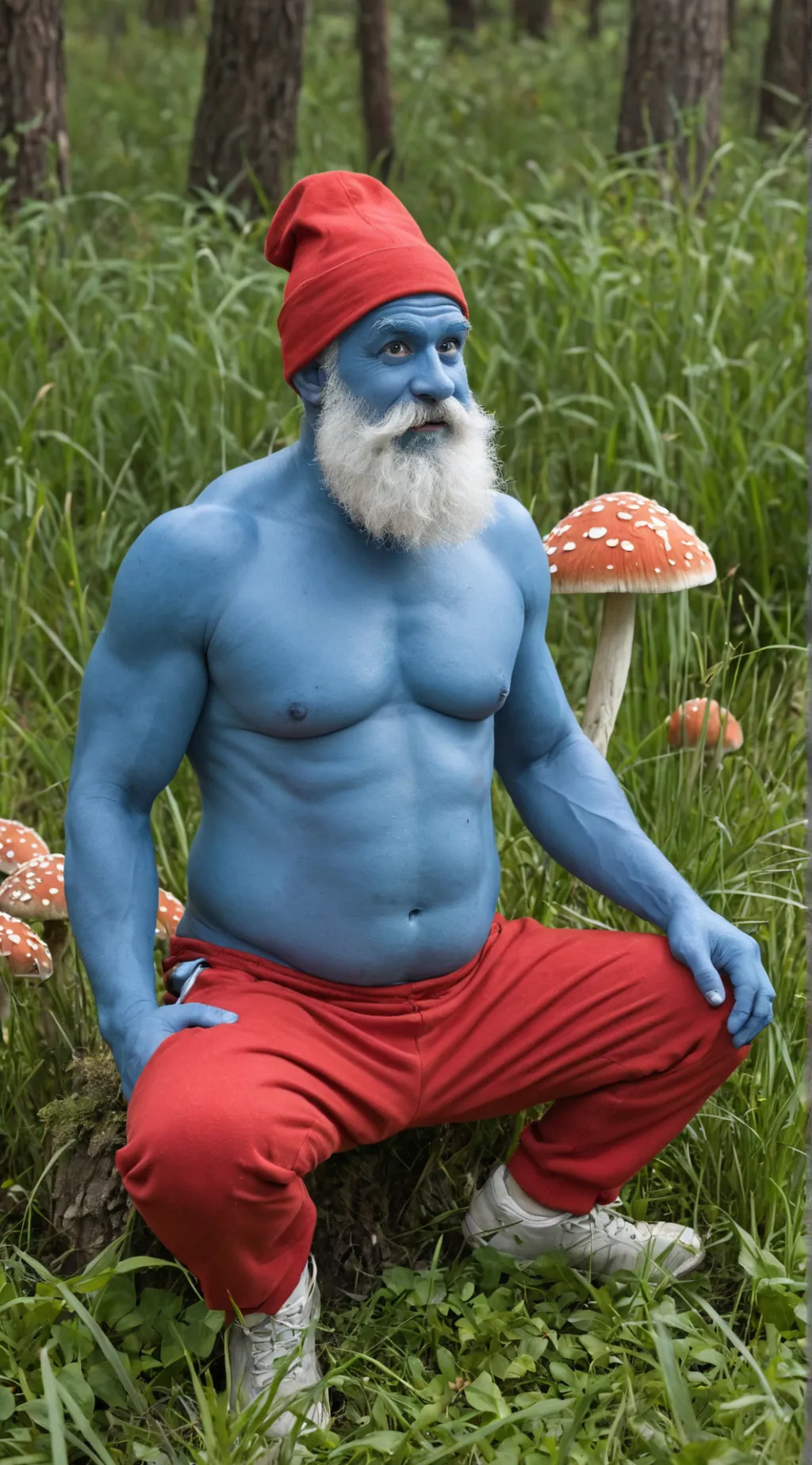 ai character: Papa Smurf  background