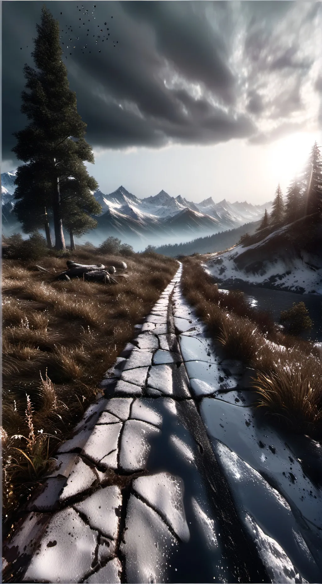 ai character: The Snowy Road -  background