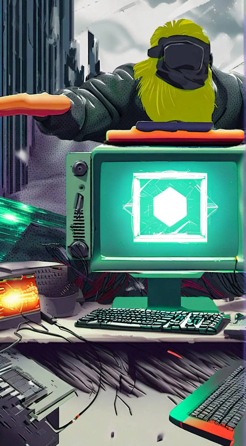 ai character: computer woman background