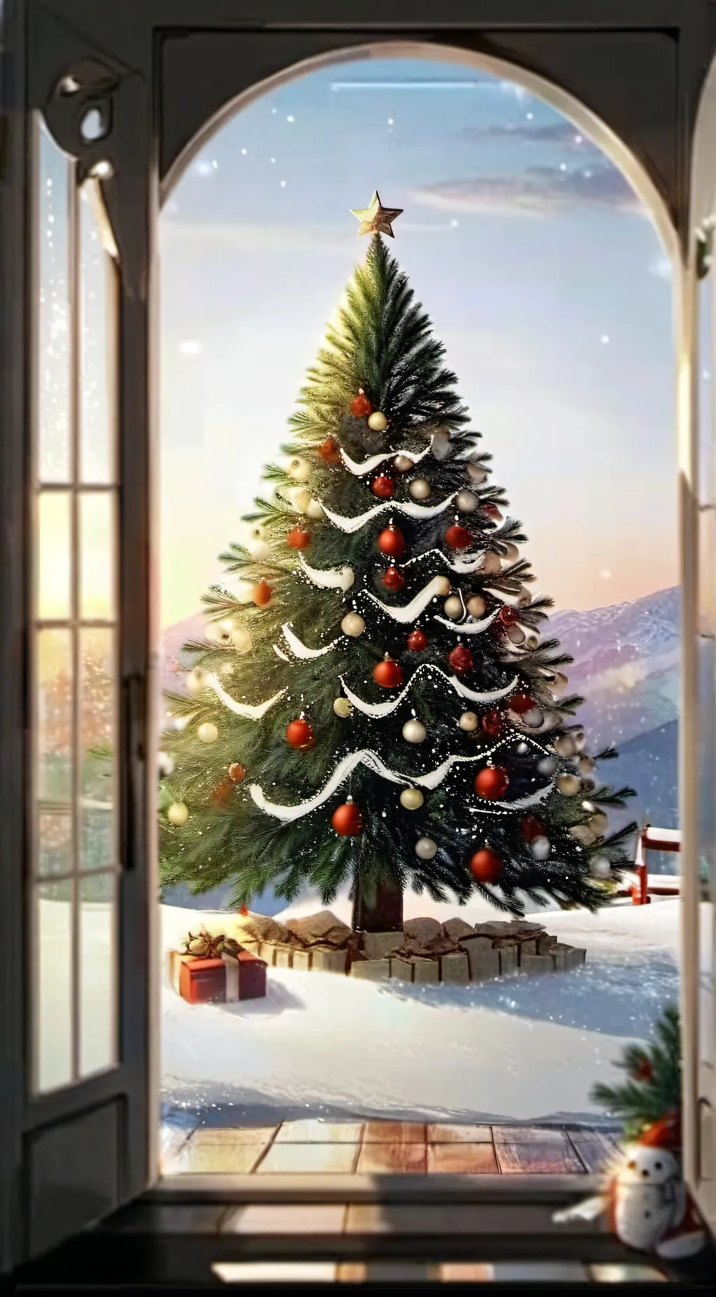 ai character: Murder drones Xmas background