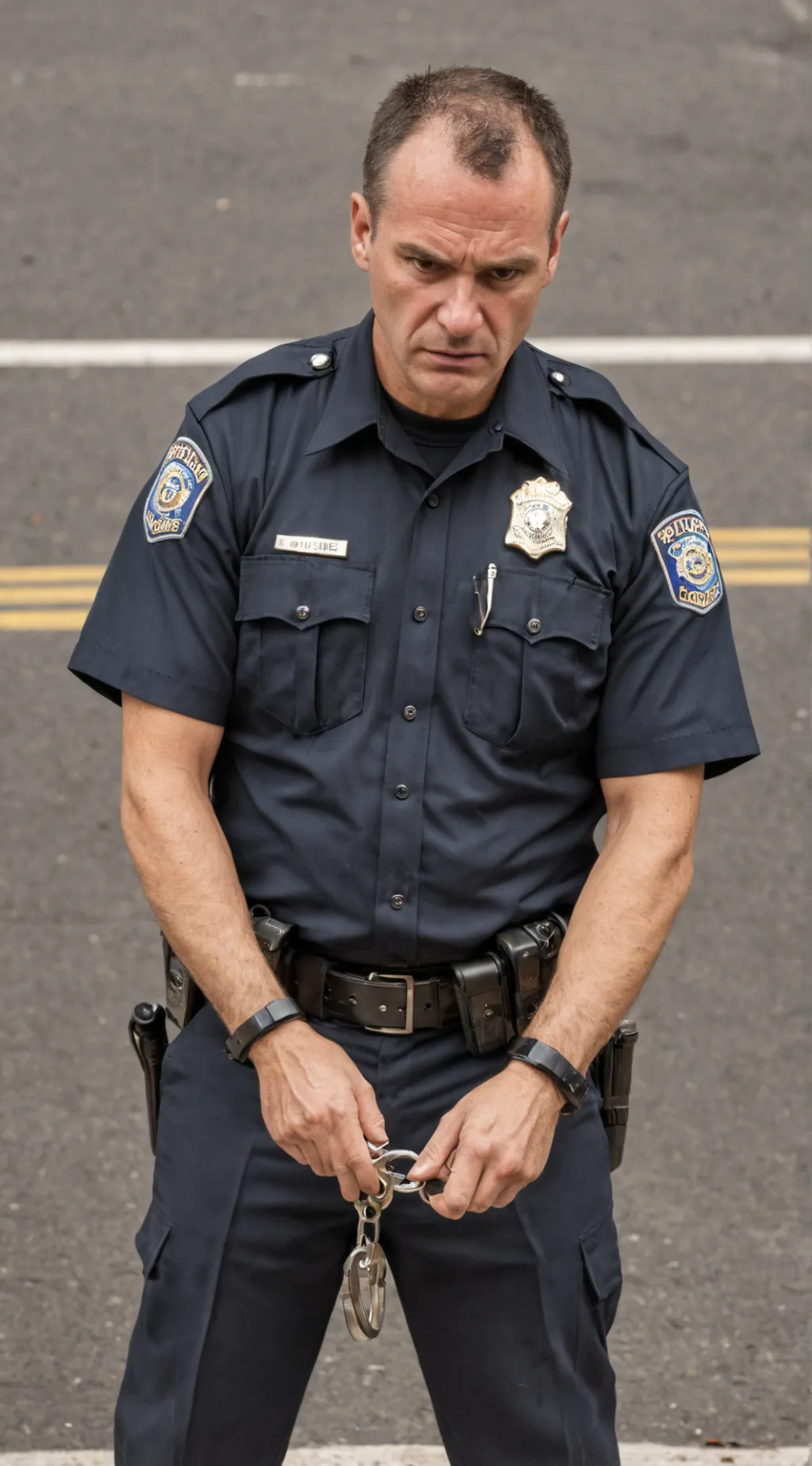 ai character: angry goofy cop  background