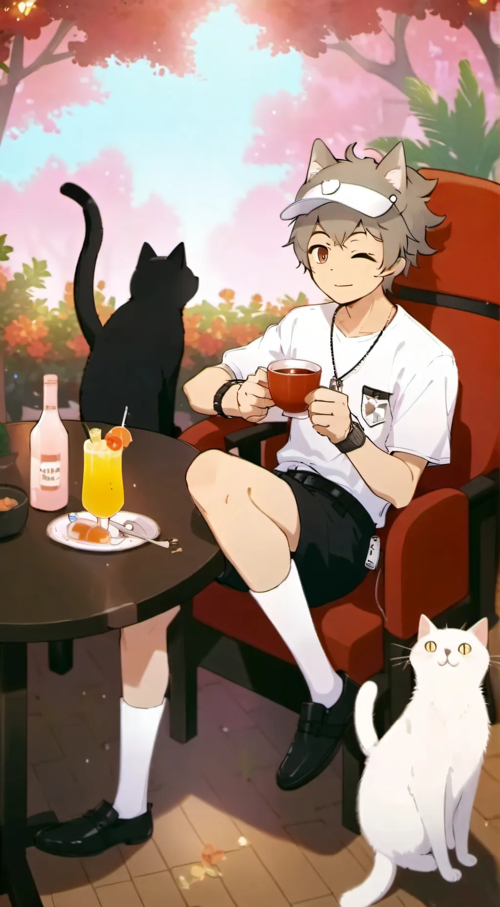 ai character: Cat boy cafe  background