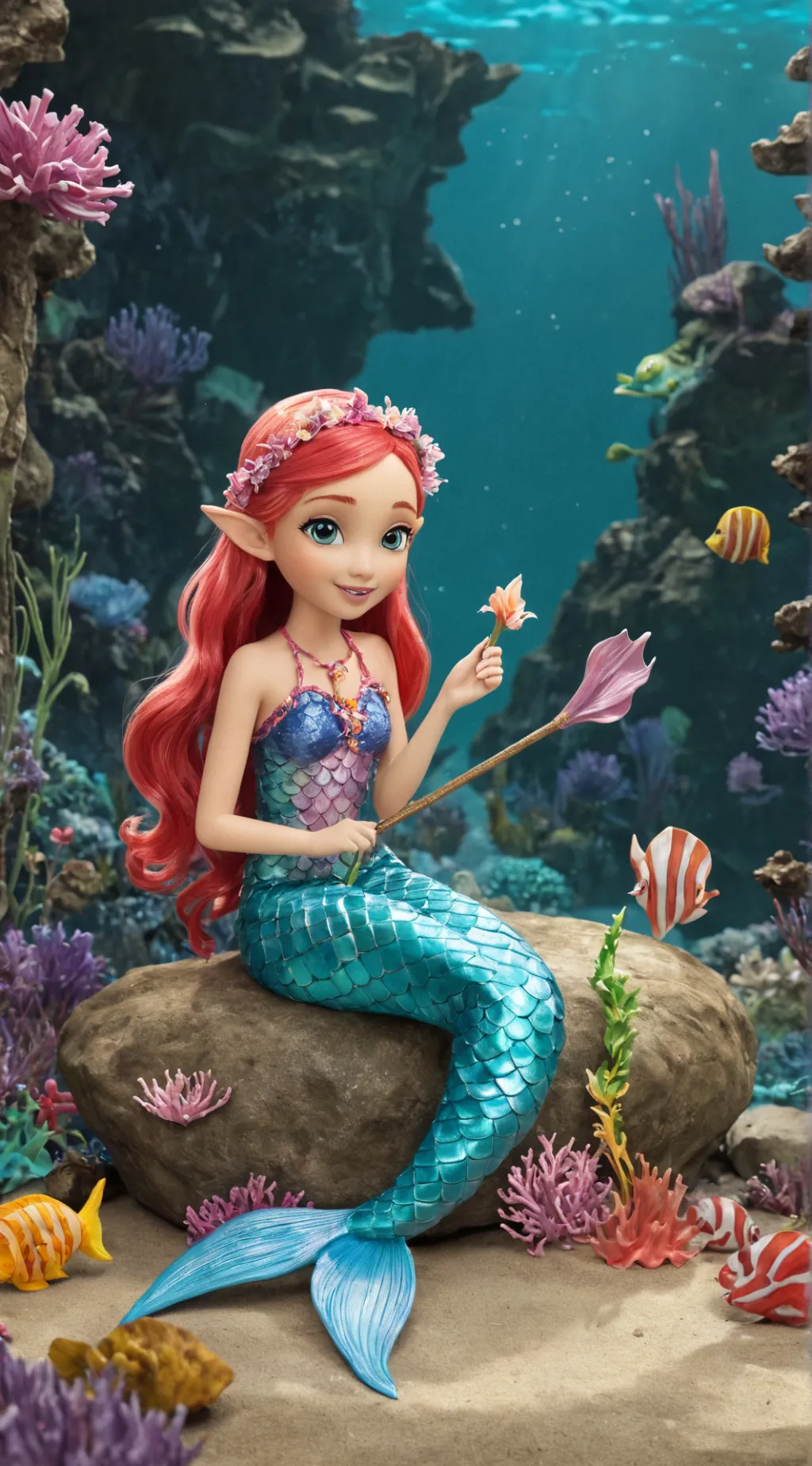ai character: mia as a mermaid  background