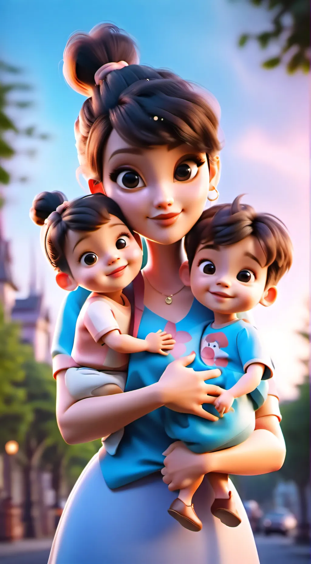 ai character: mother and babies background