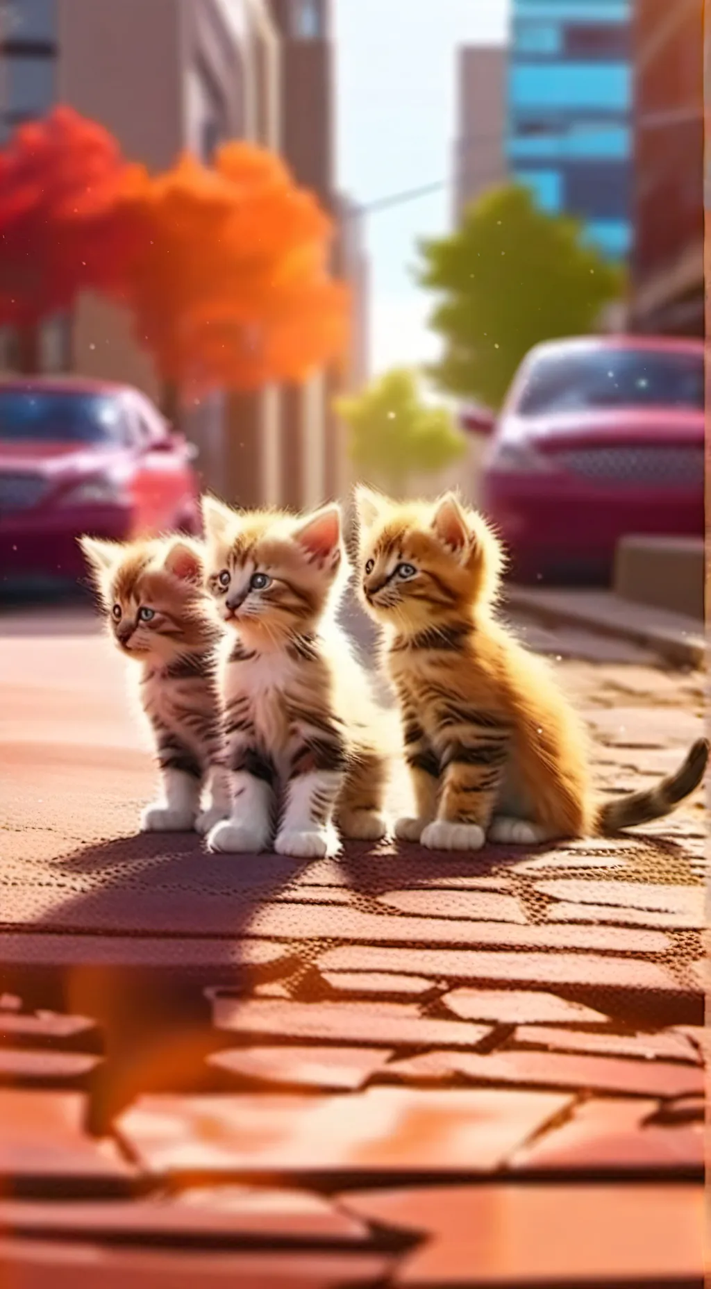 ai character: 3 kittens on curb background
