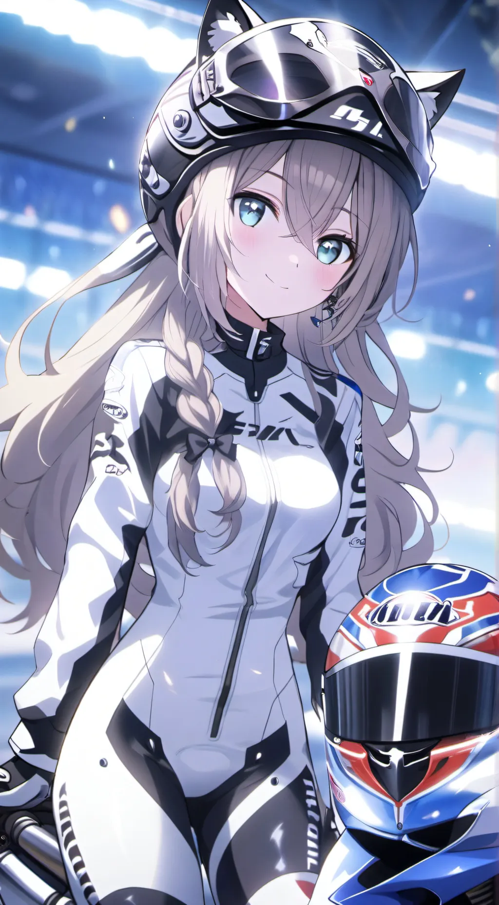 ai character: cute biker girl  background