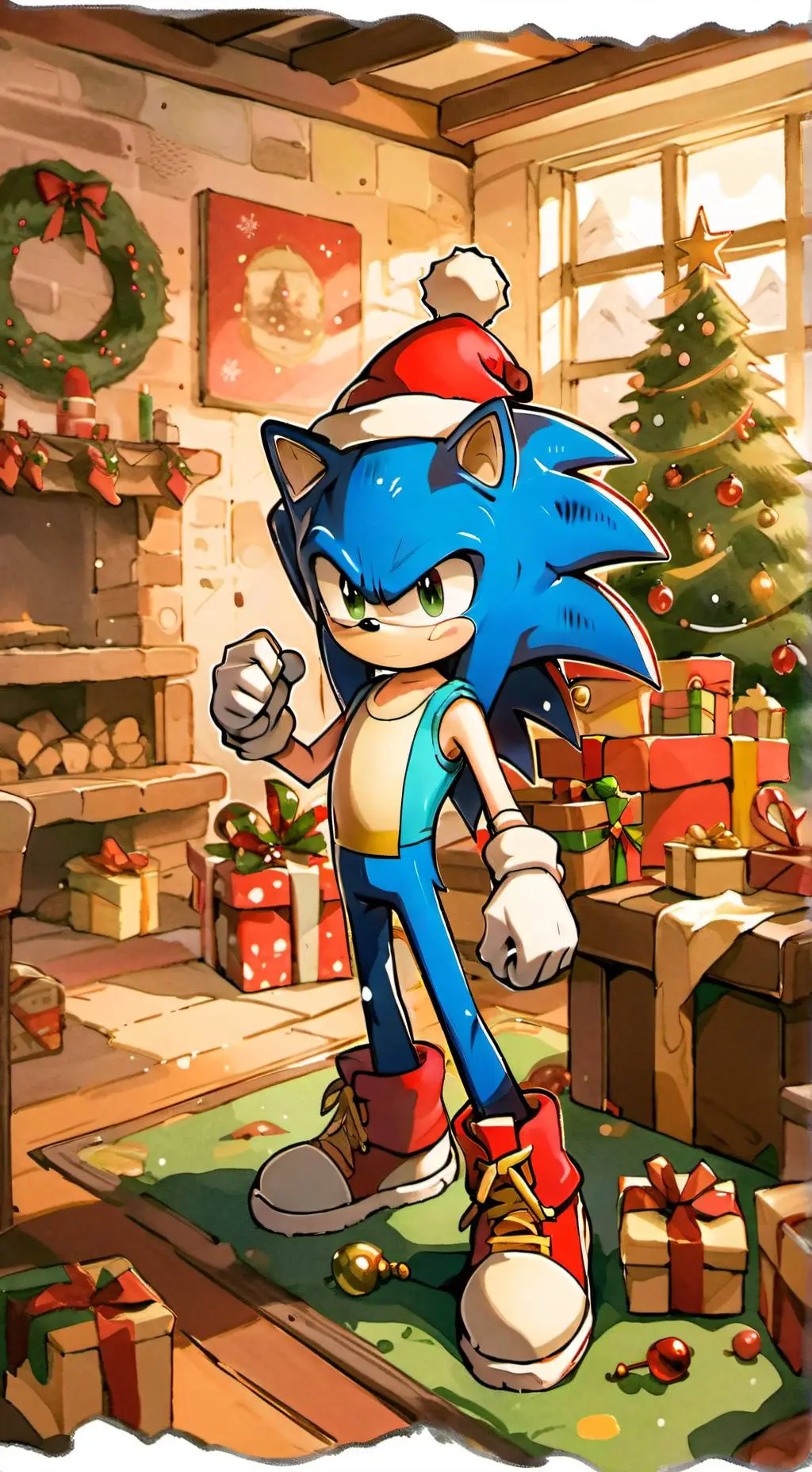 ai character: Sonic Christmas background