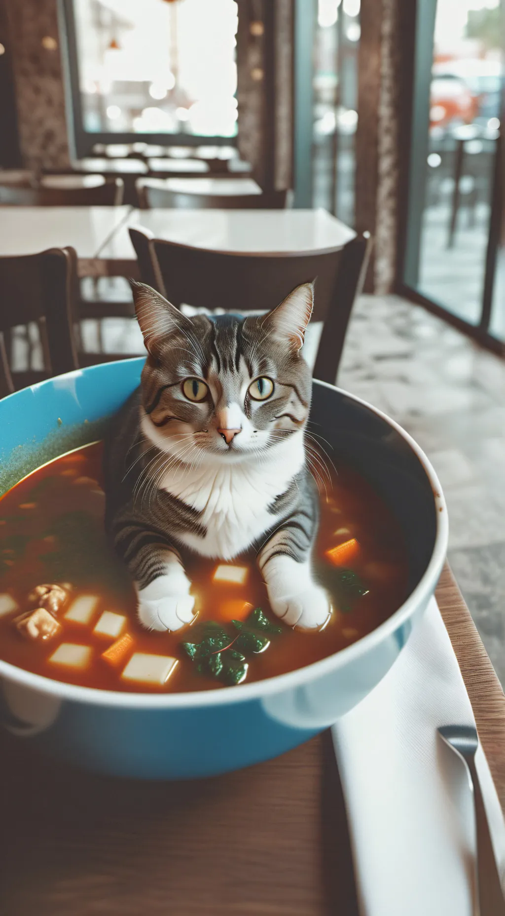 ai character: cat in soup background
