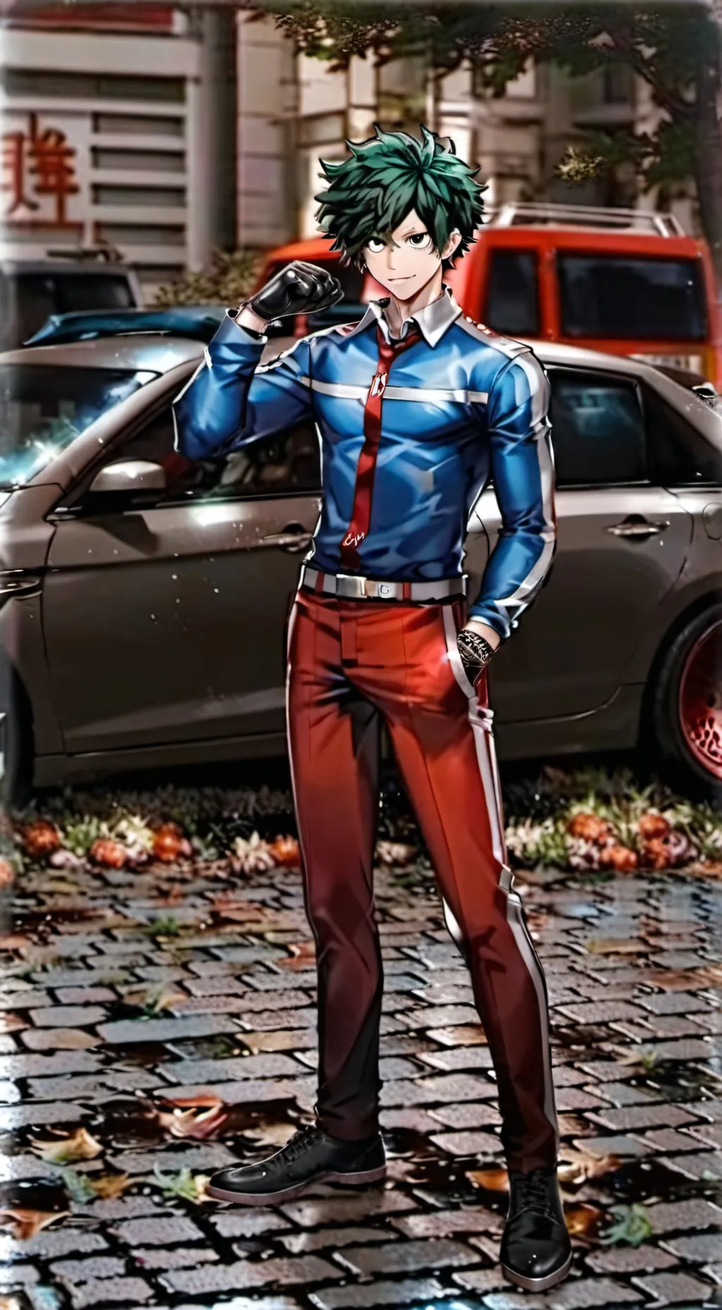 ai character: MHA car meet up background