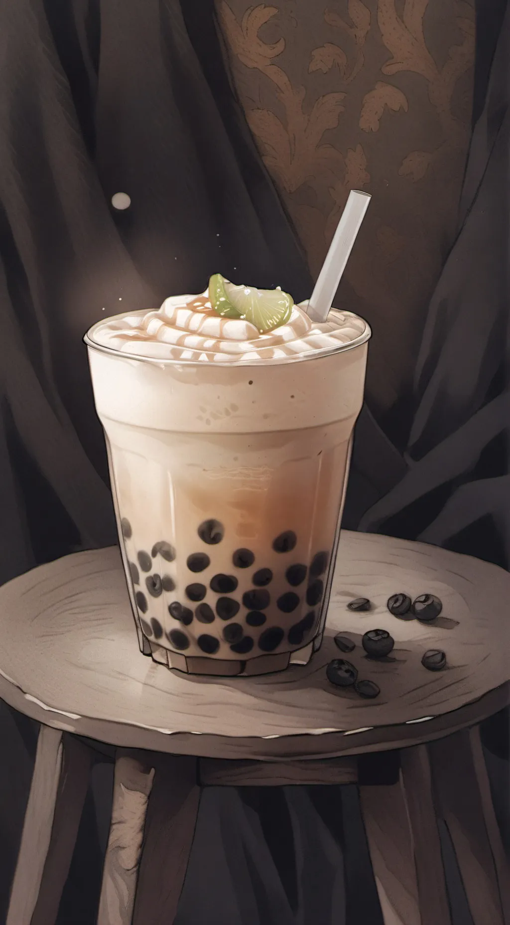 ai character: 🥛milk tea🥛 background