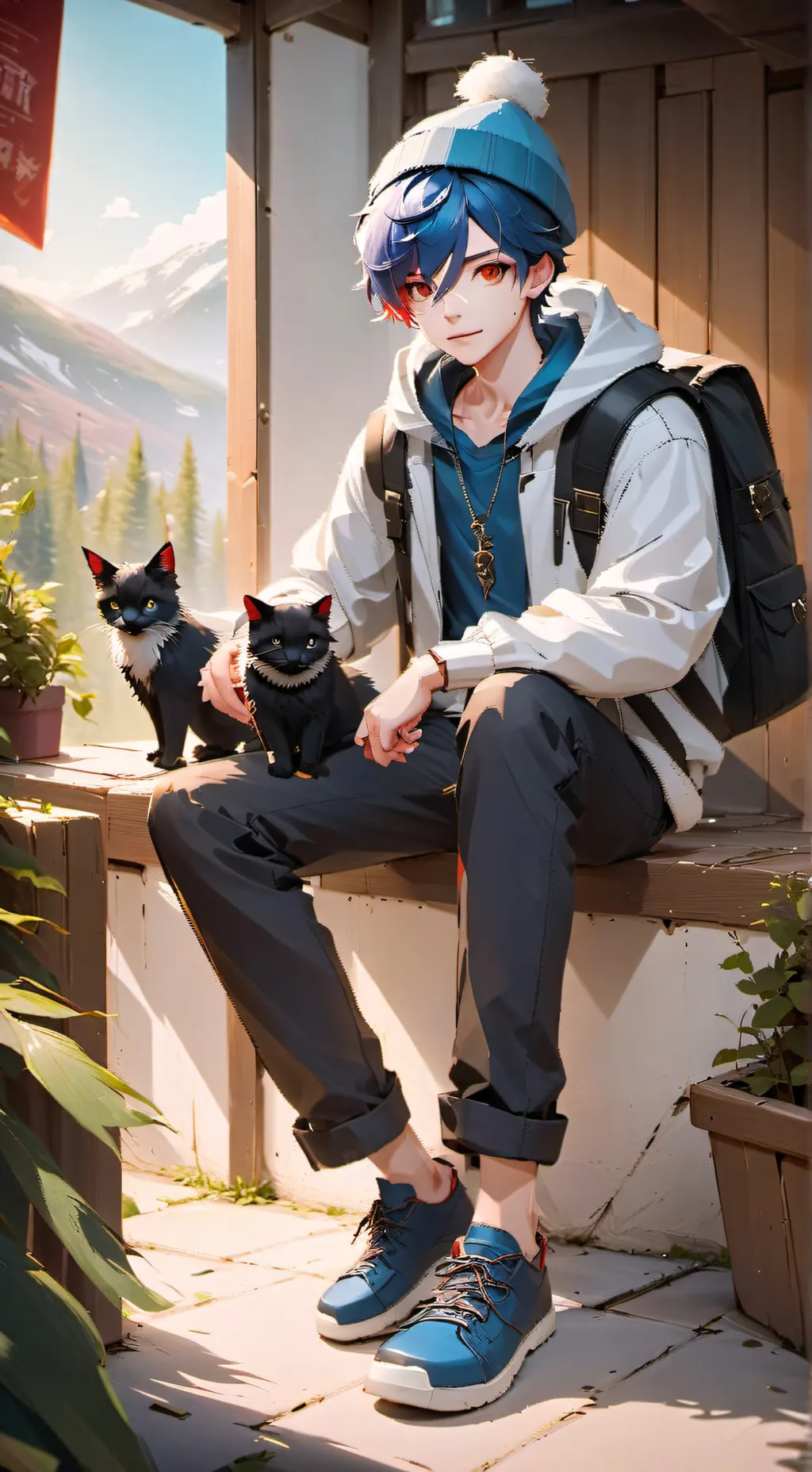 ai character: mha bored on trip background