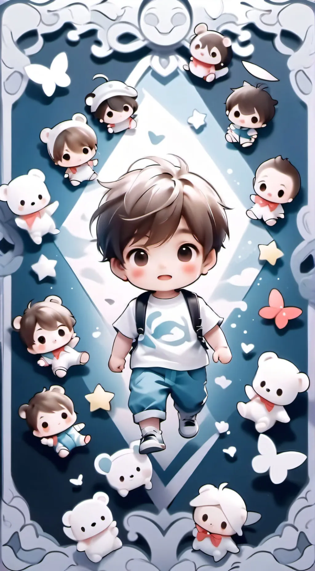 ai character: 10 babies,one todl background