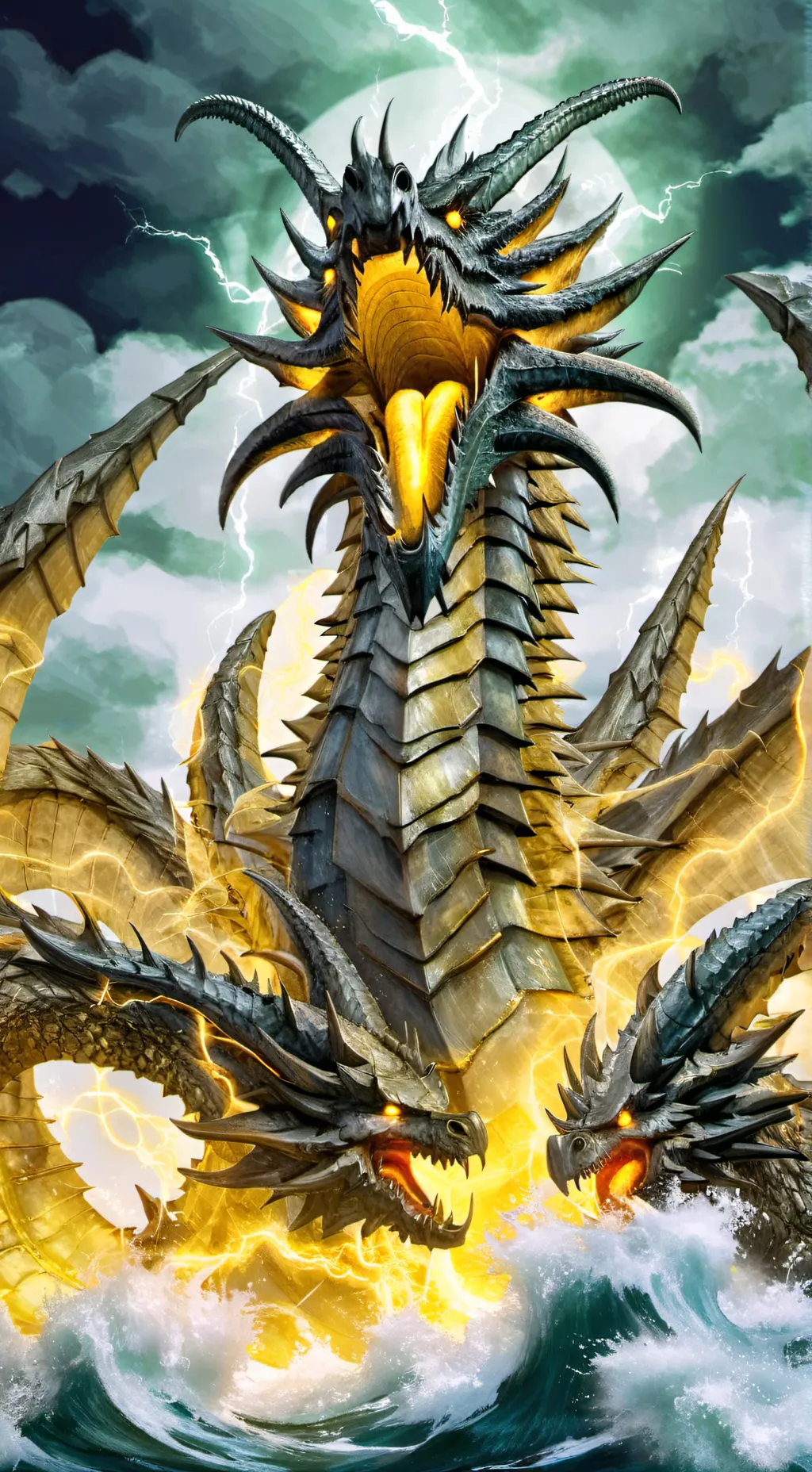 ai character: King ghidorah  background
