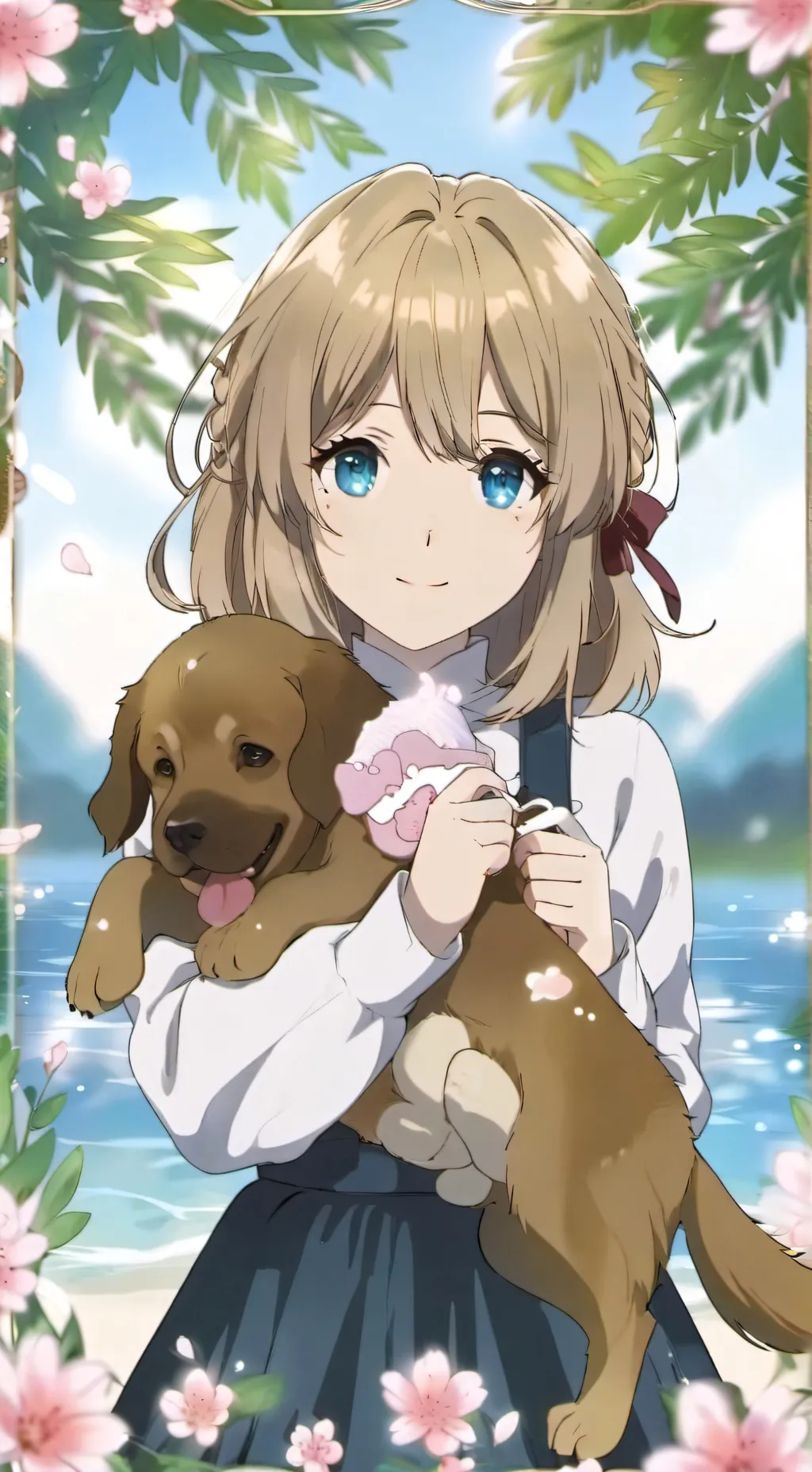 ai character: Girl with puppie background