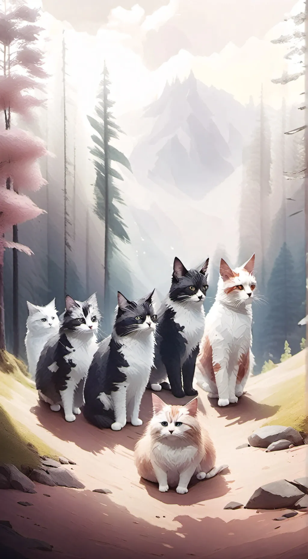 ai character: 4 cats background