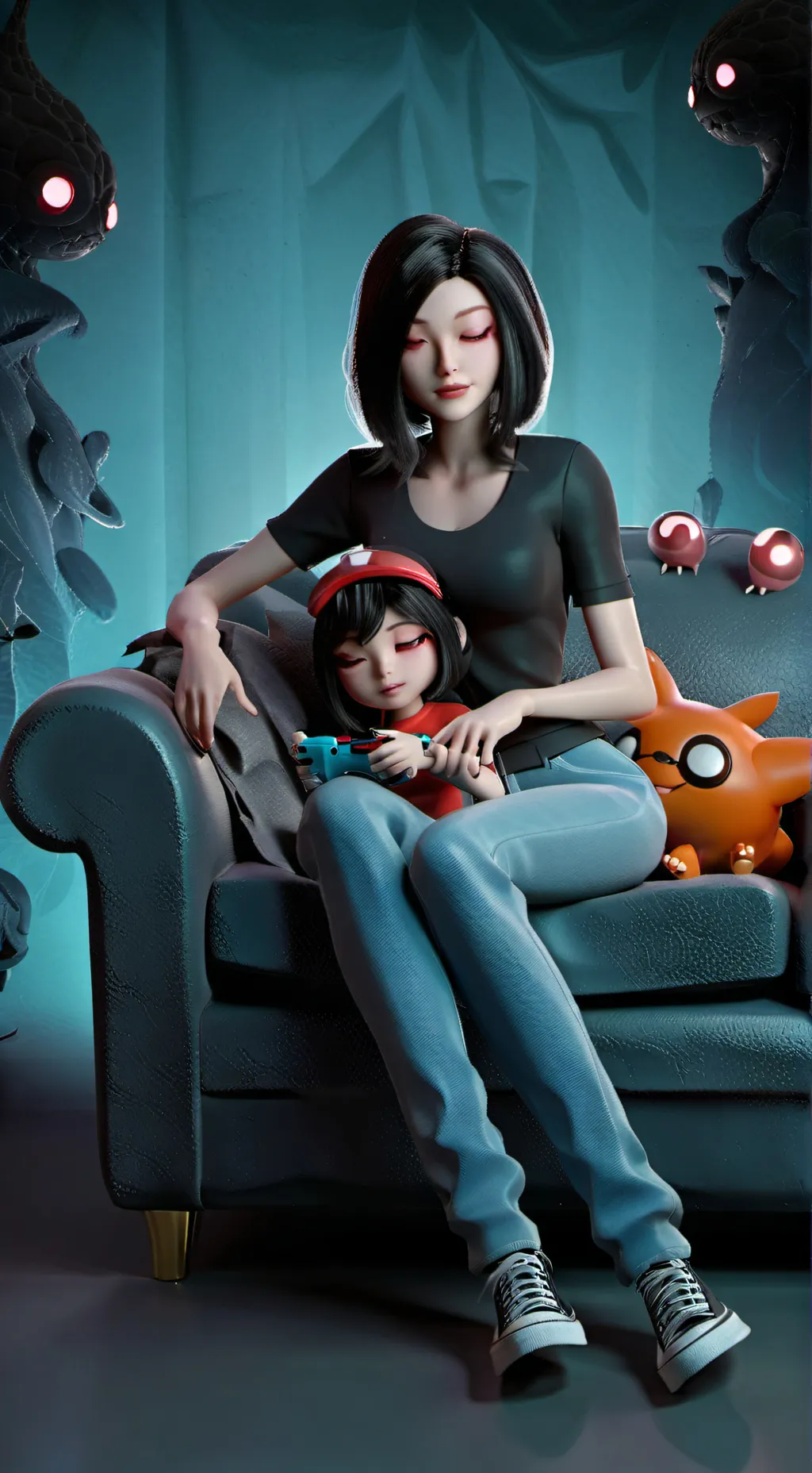 ai character: mommy and Lilly  background