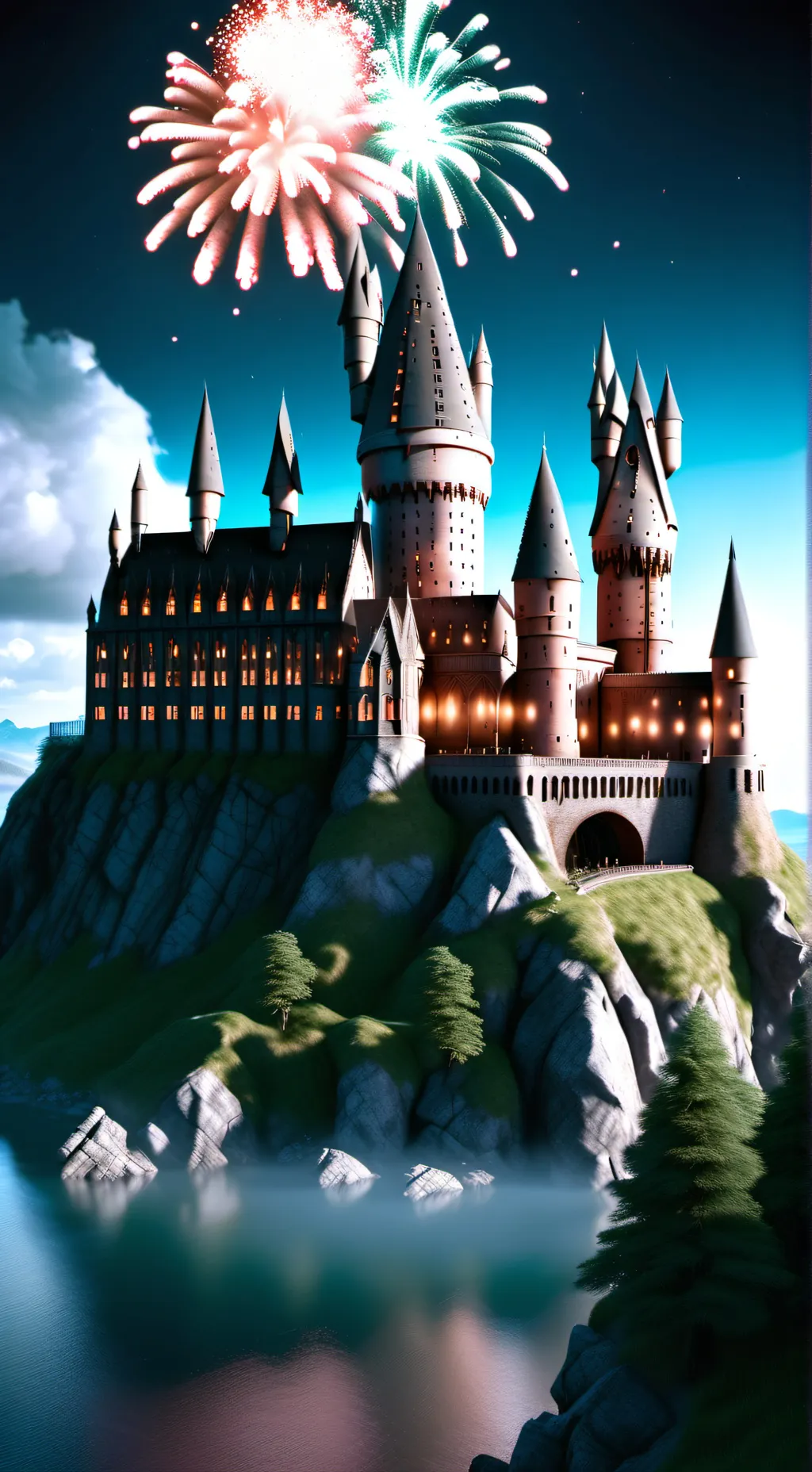 ai character: Hogwarts new year  background