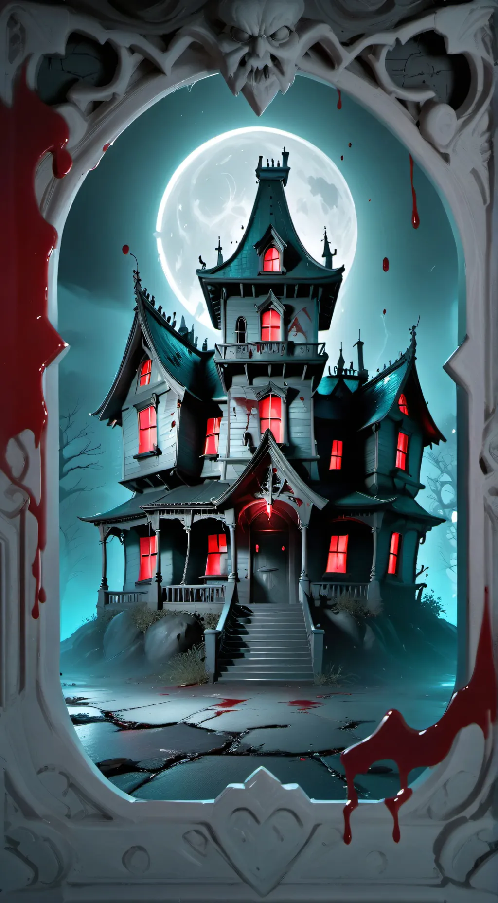 ai character: haunted house  background