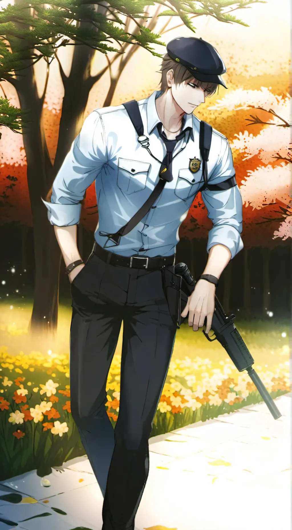 ai character: Asher (police)  background