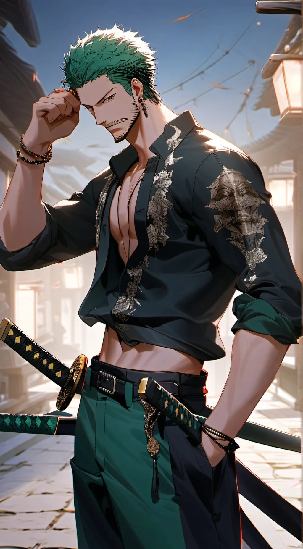 ai character: Zoro  background