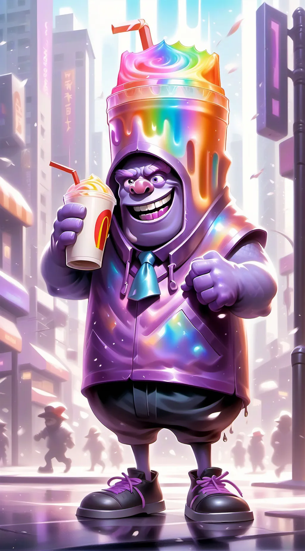 ai character: rainbow grimace background
