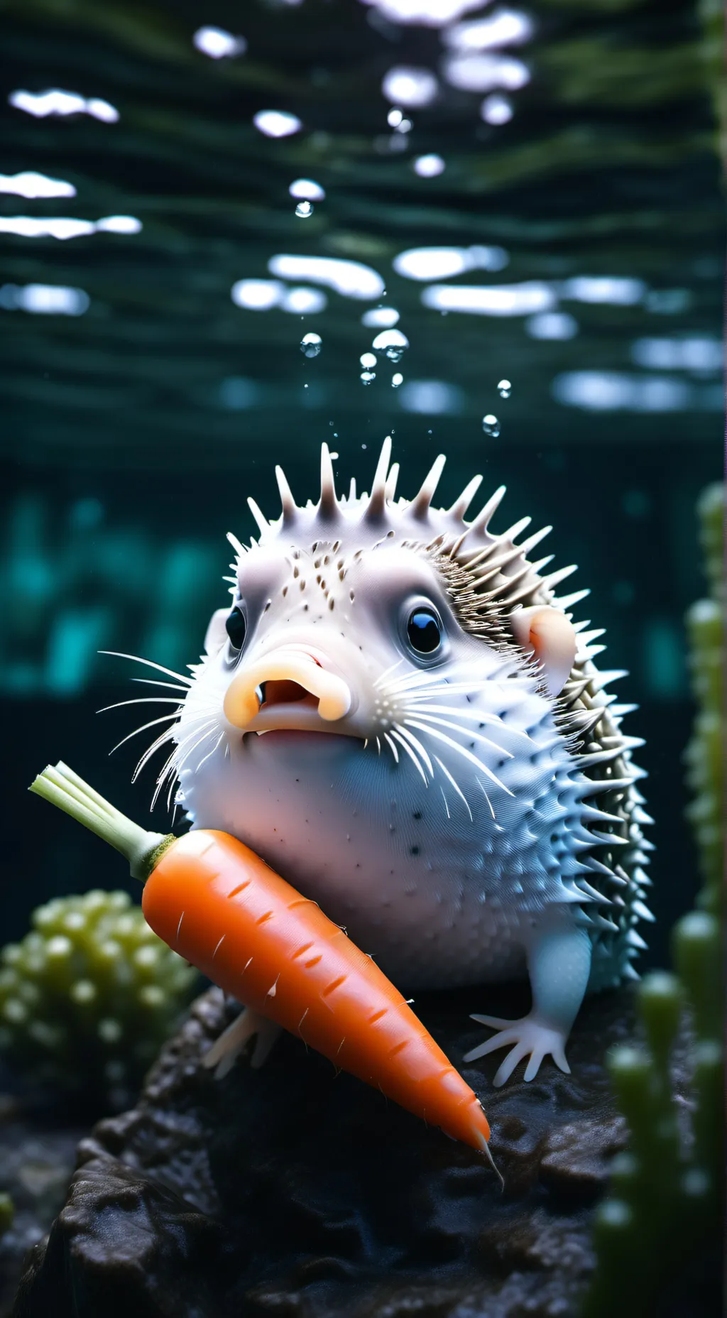 ai character: puffer fish meme background