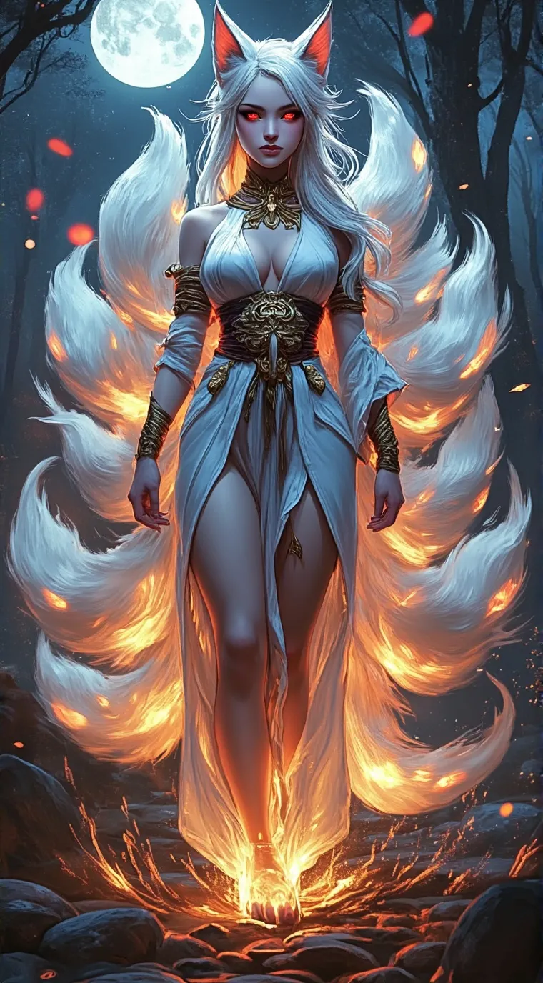 ai character: kitsune fox girl  background