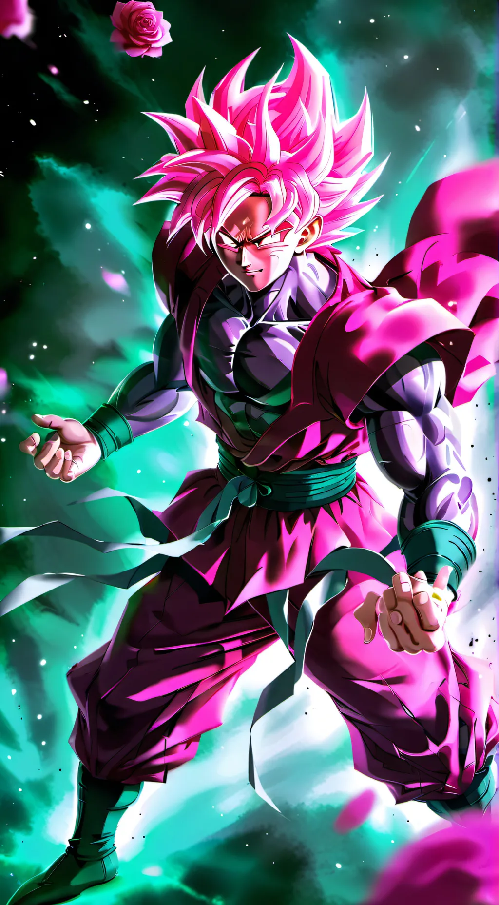 ai character: Goku Black Rosé background