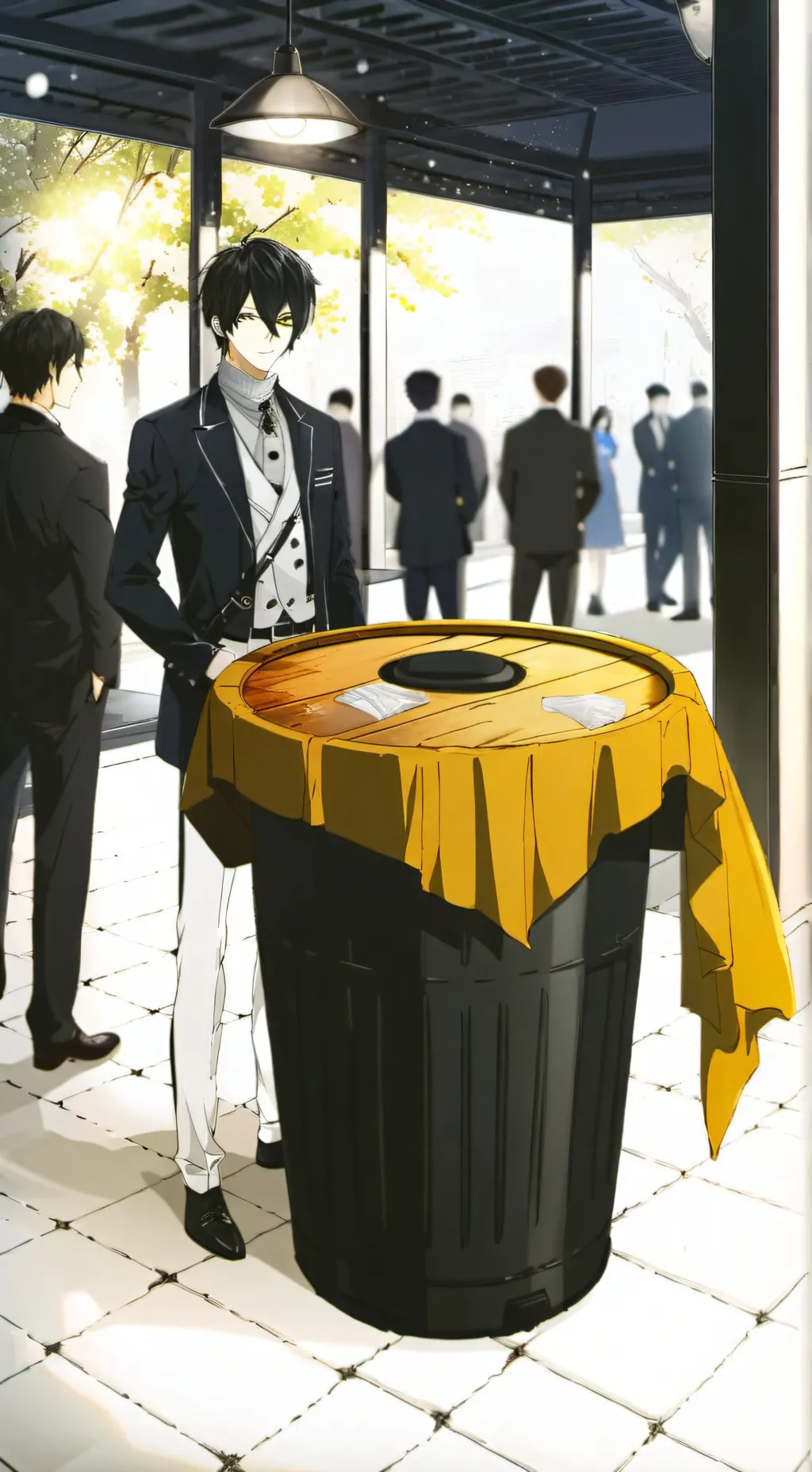 ai character: Trash Can background