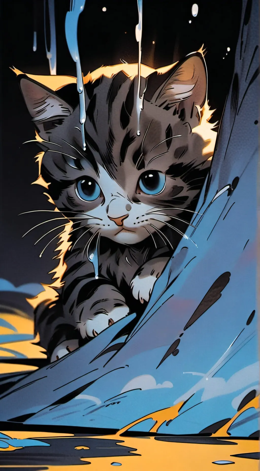 ai character: sad kitten  background