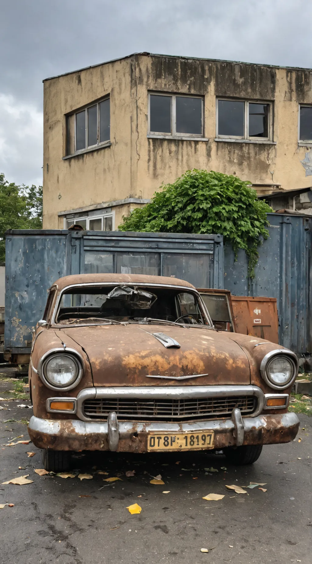 ai character: Old sad car background