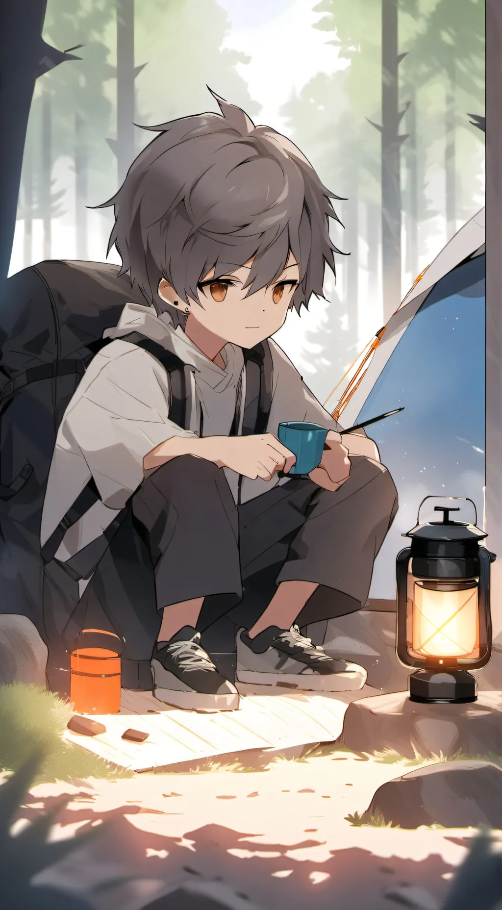 ai character: Sprunki camping background