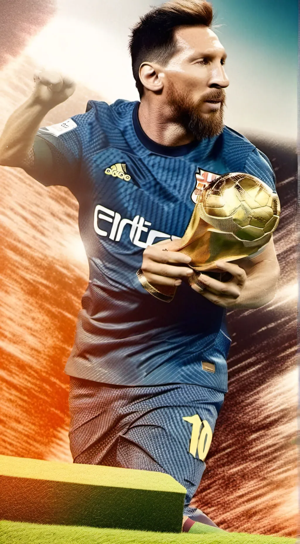 ai character: Messi 🐐 ⚽ 🥇 🤍 💙 background