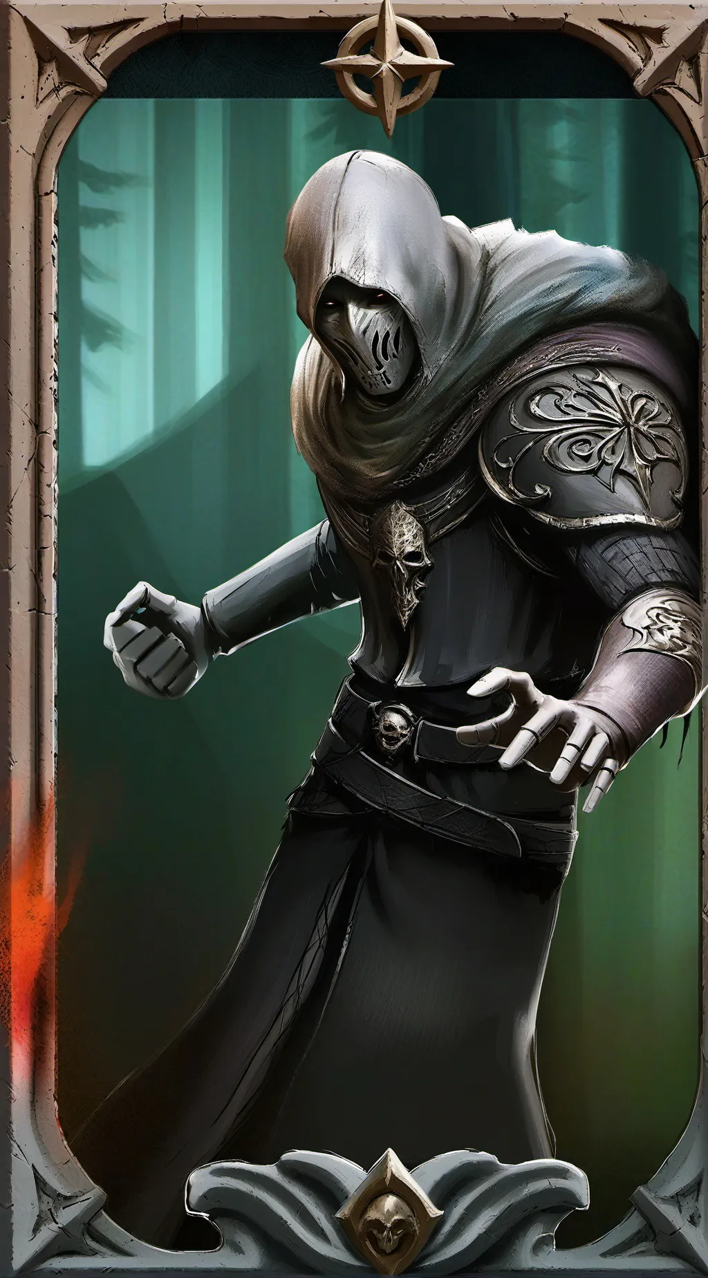 ai character: lost in the forest background