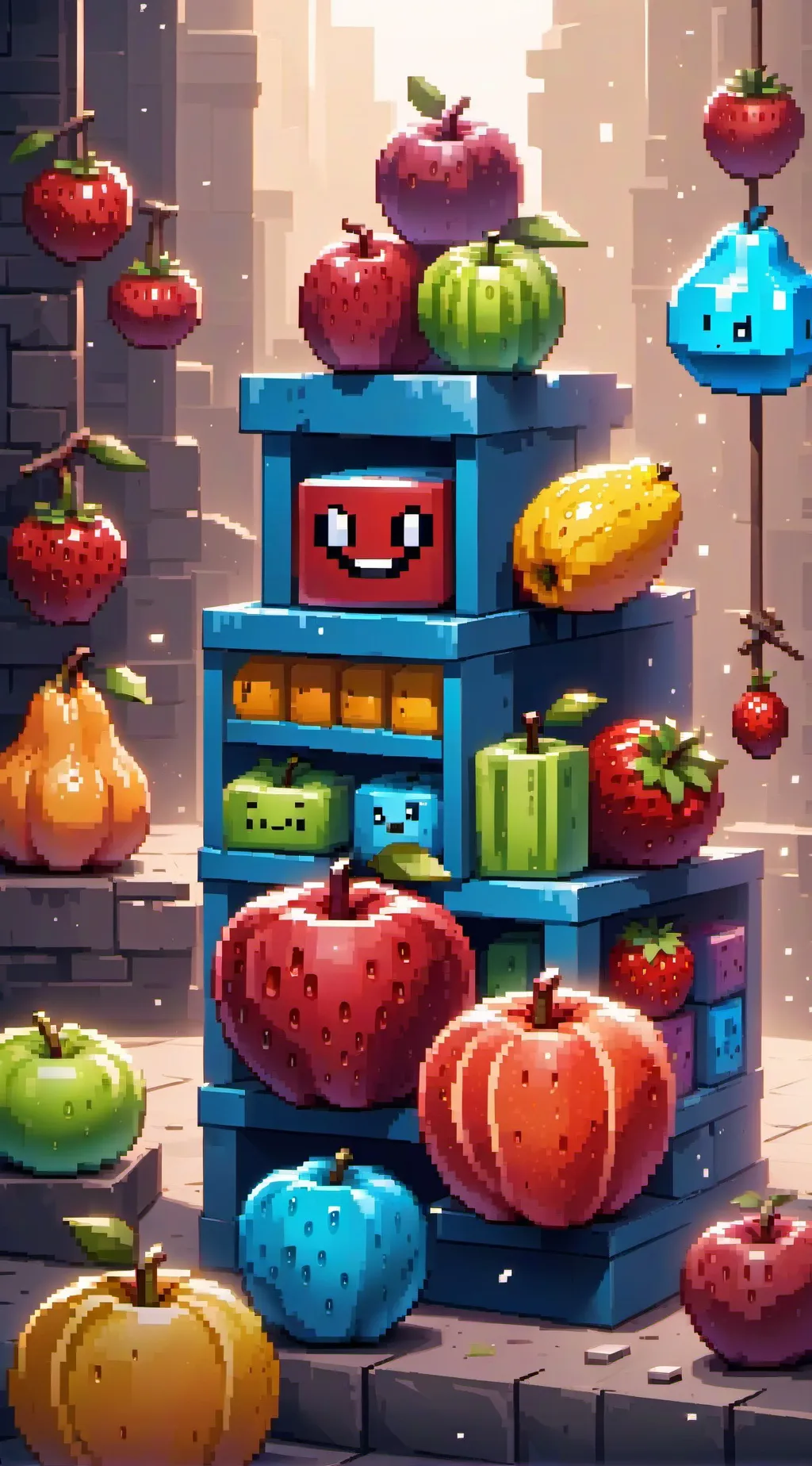 ai character: blox fruits🍓🍒🍎🍉🍑🍊🥭 background