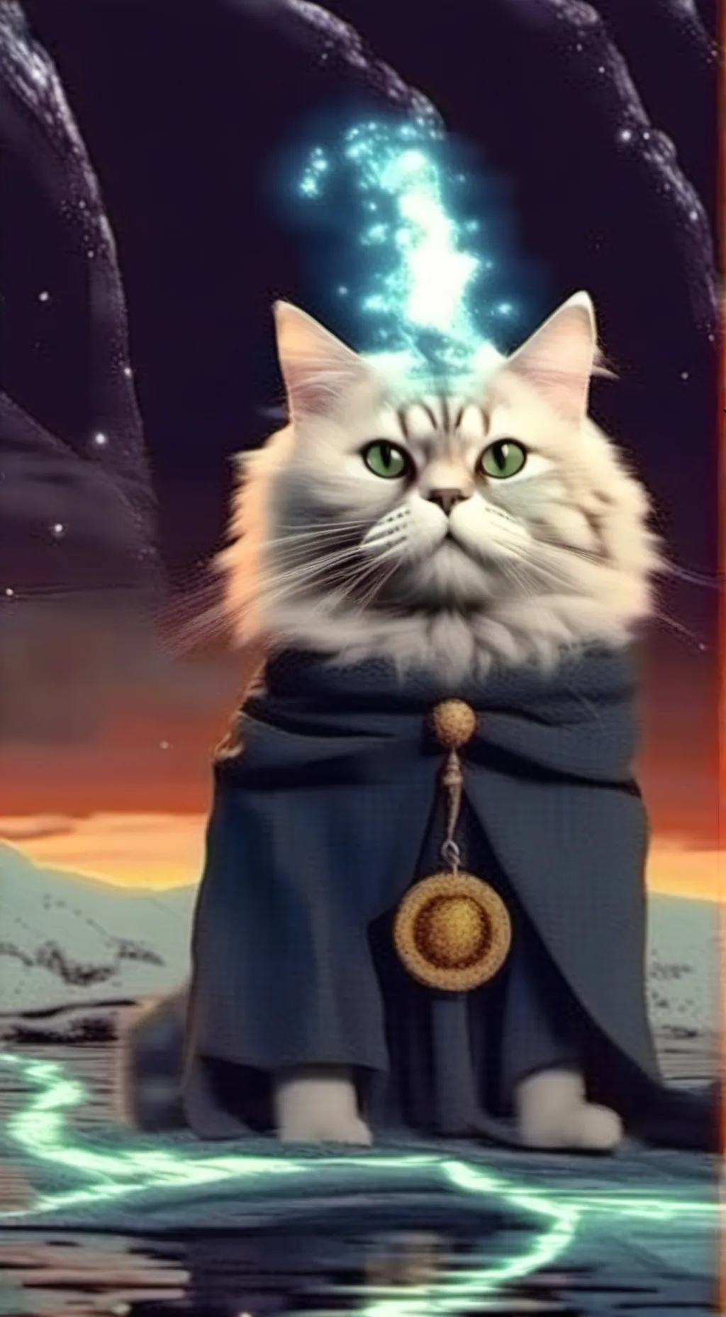 ai character: cat wizard meme background