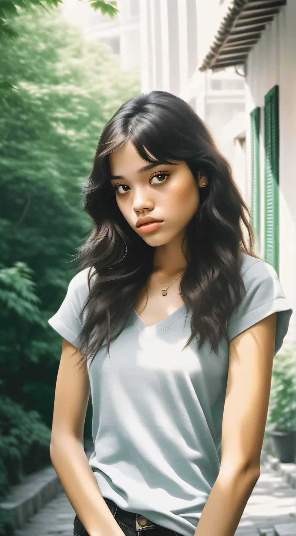 ai character: Jenna Ortega 🩵 background