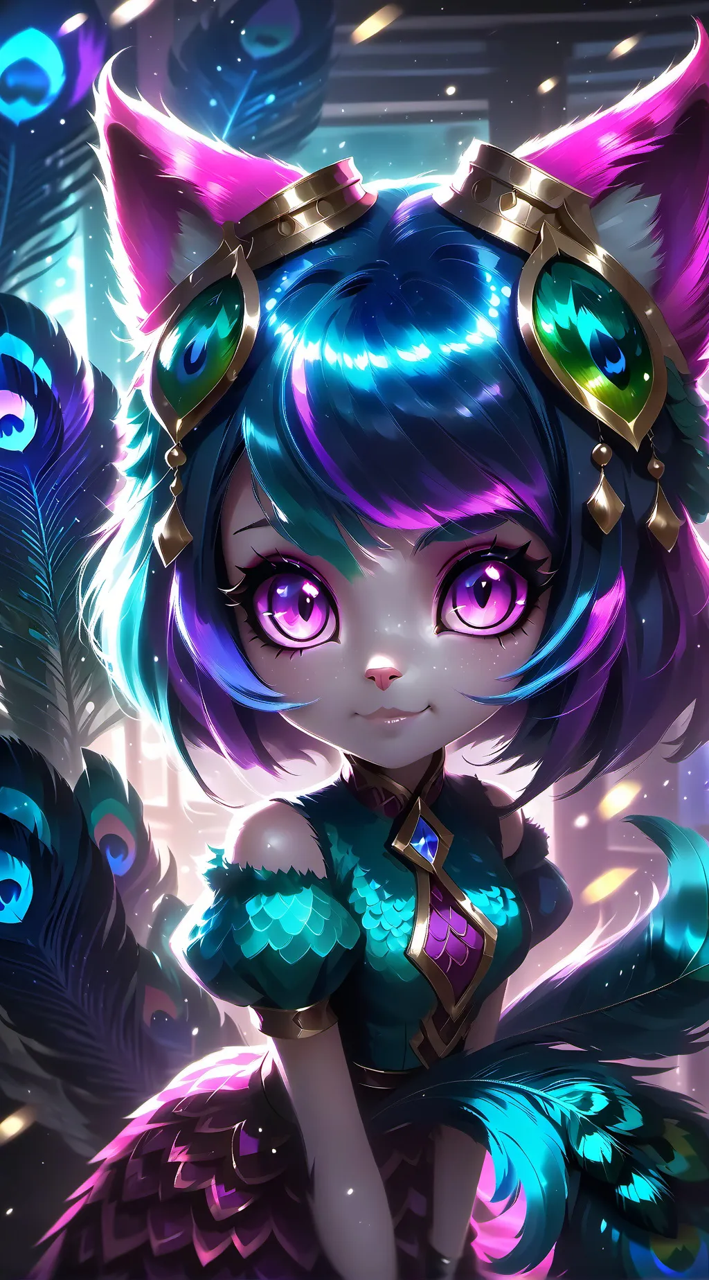 ai character: Peacock Spirit Cat background
