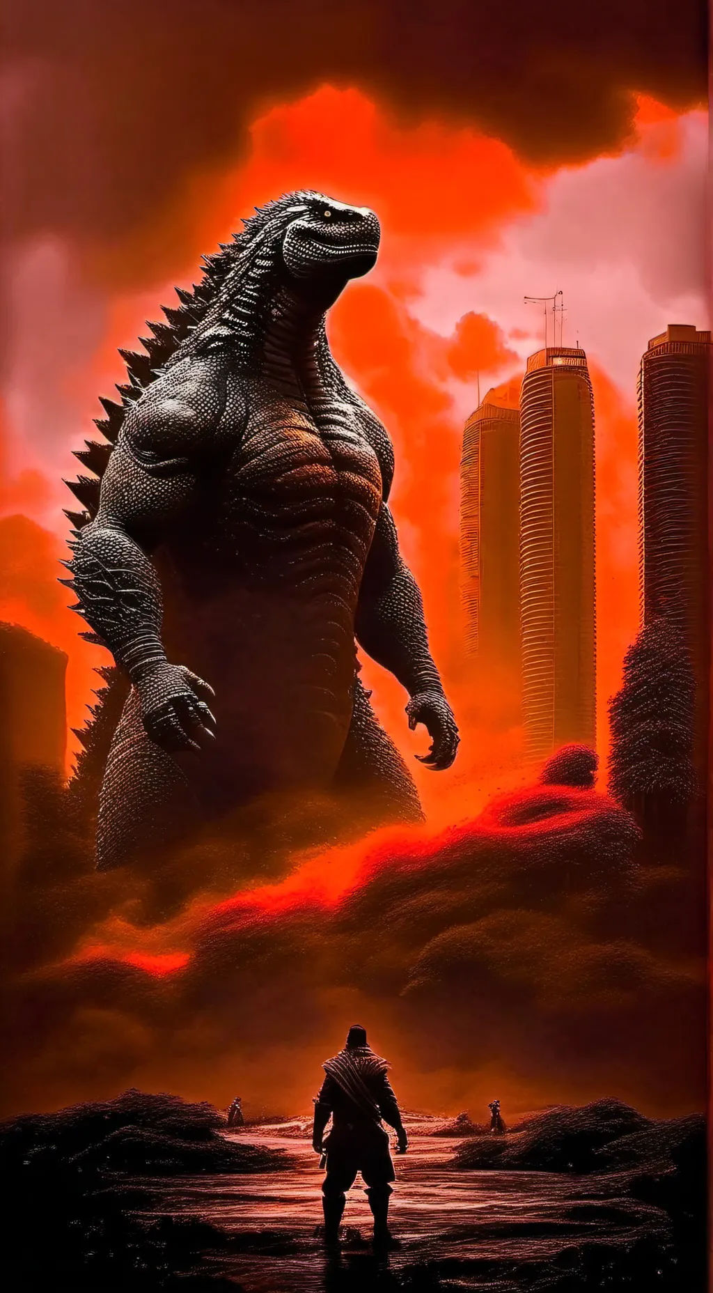 ai character: Godzilla  background