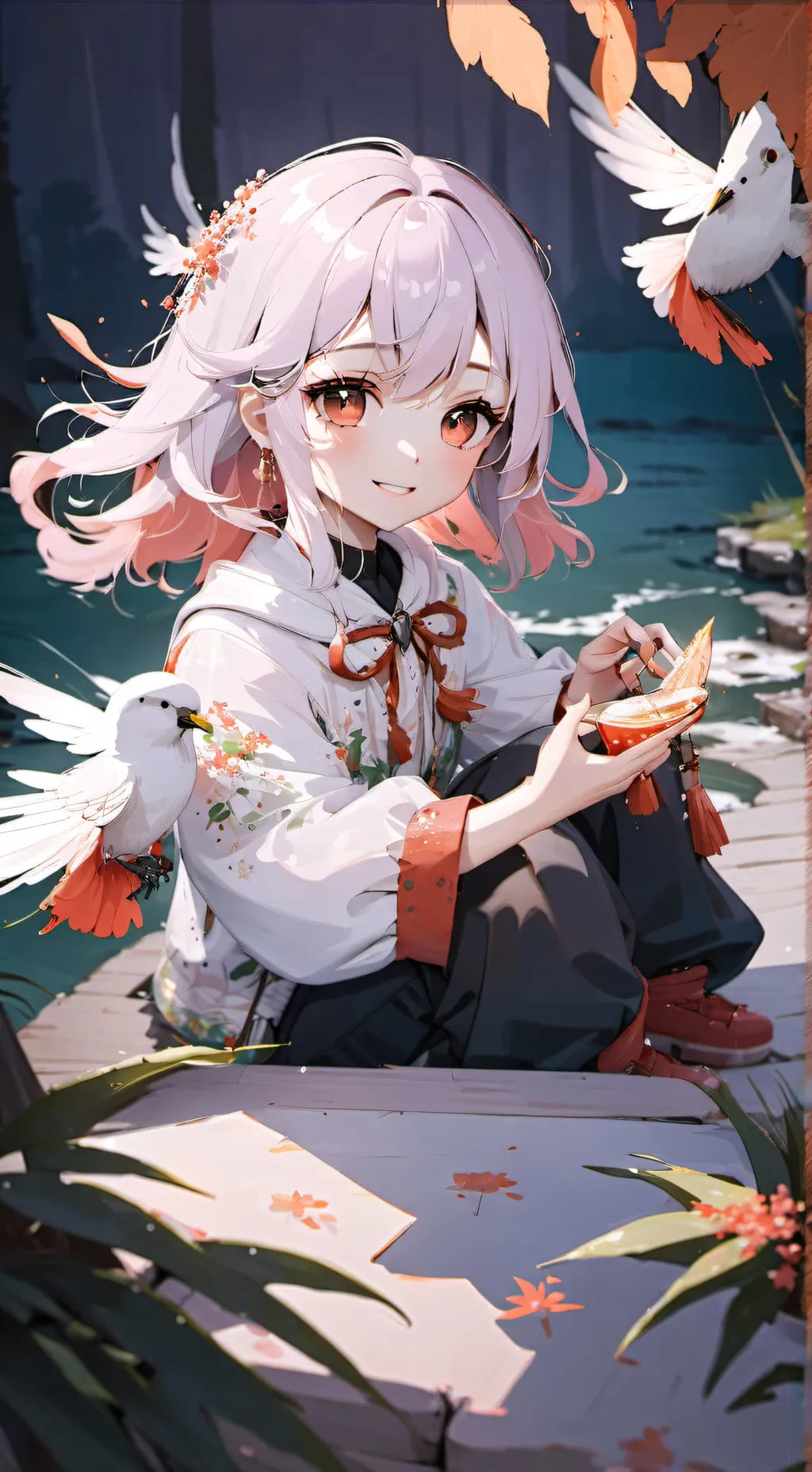 ai character: HH preening wings background