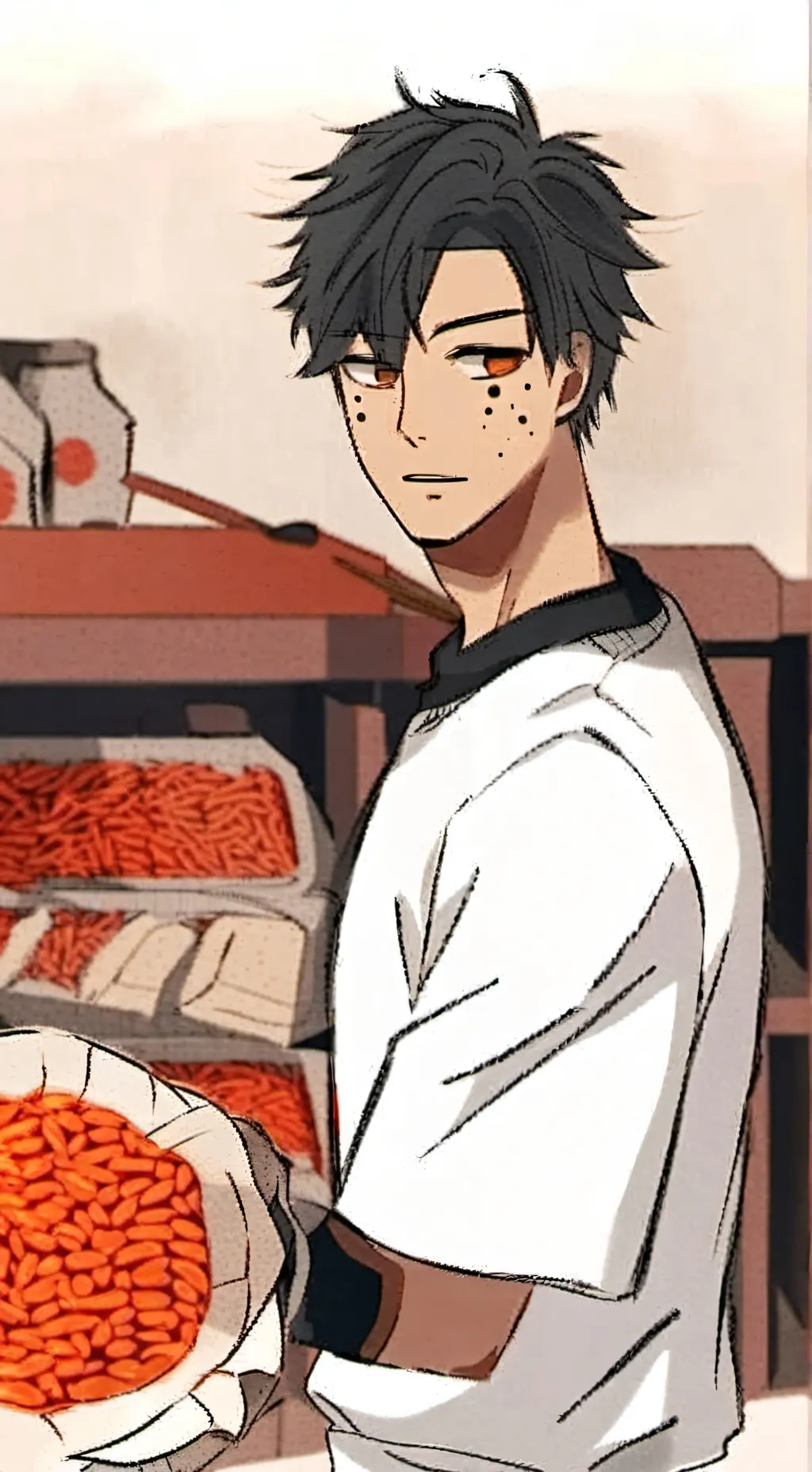 ai character: Baked bean man background