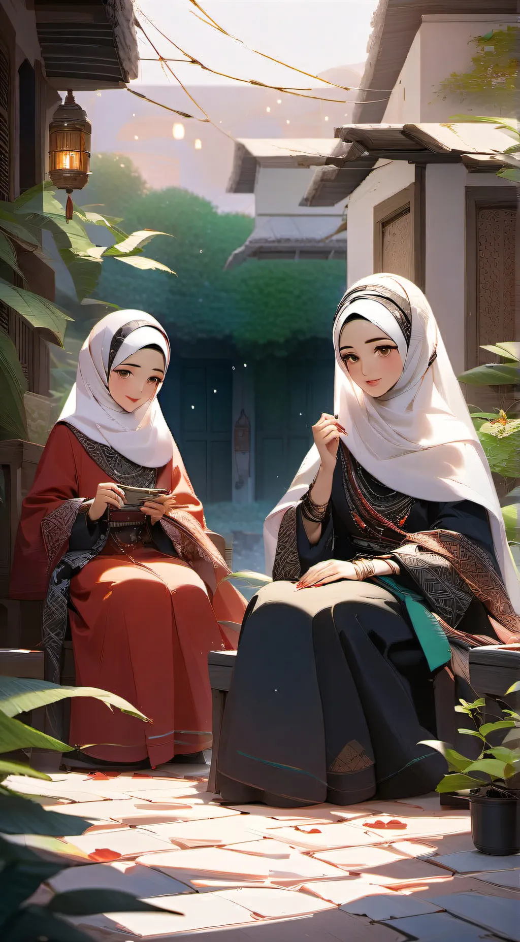 ai character: Muslim girl twins background