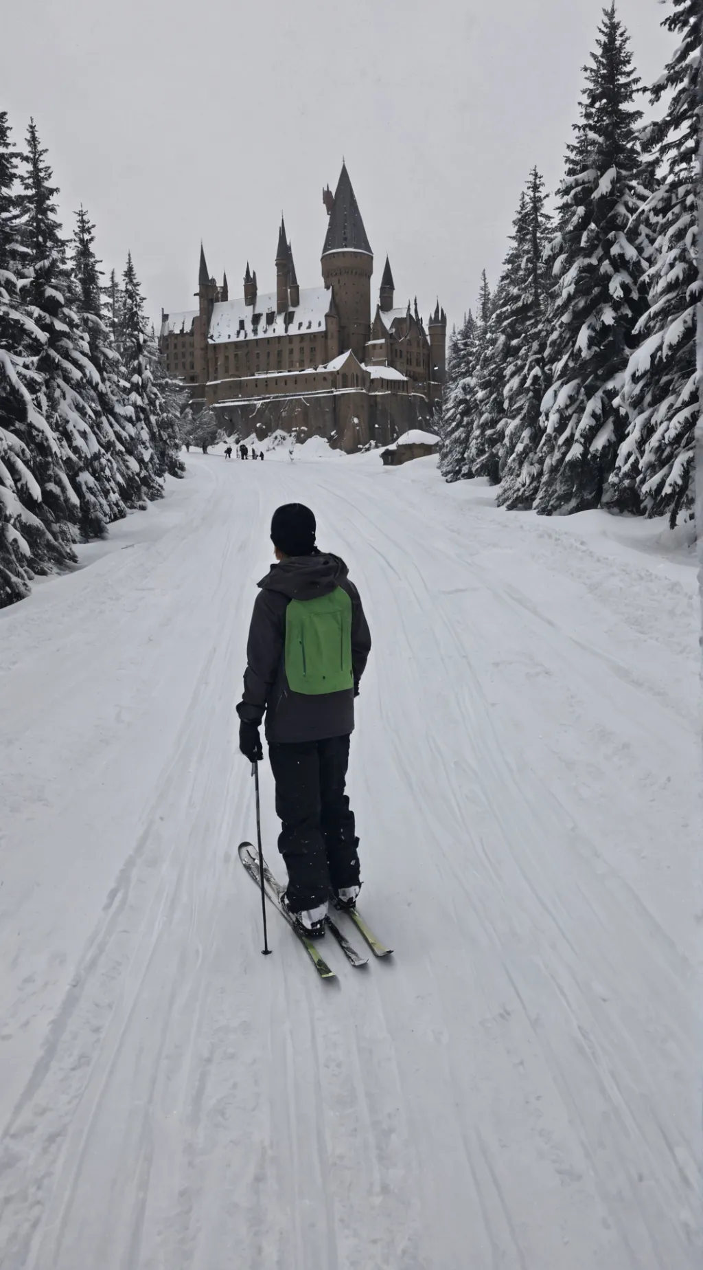 ai character: hogwarts skiing  background