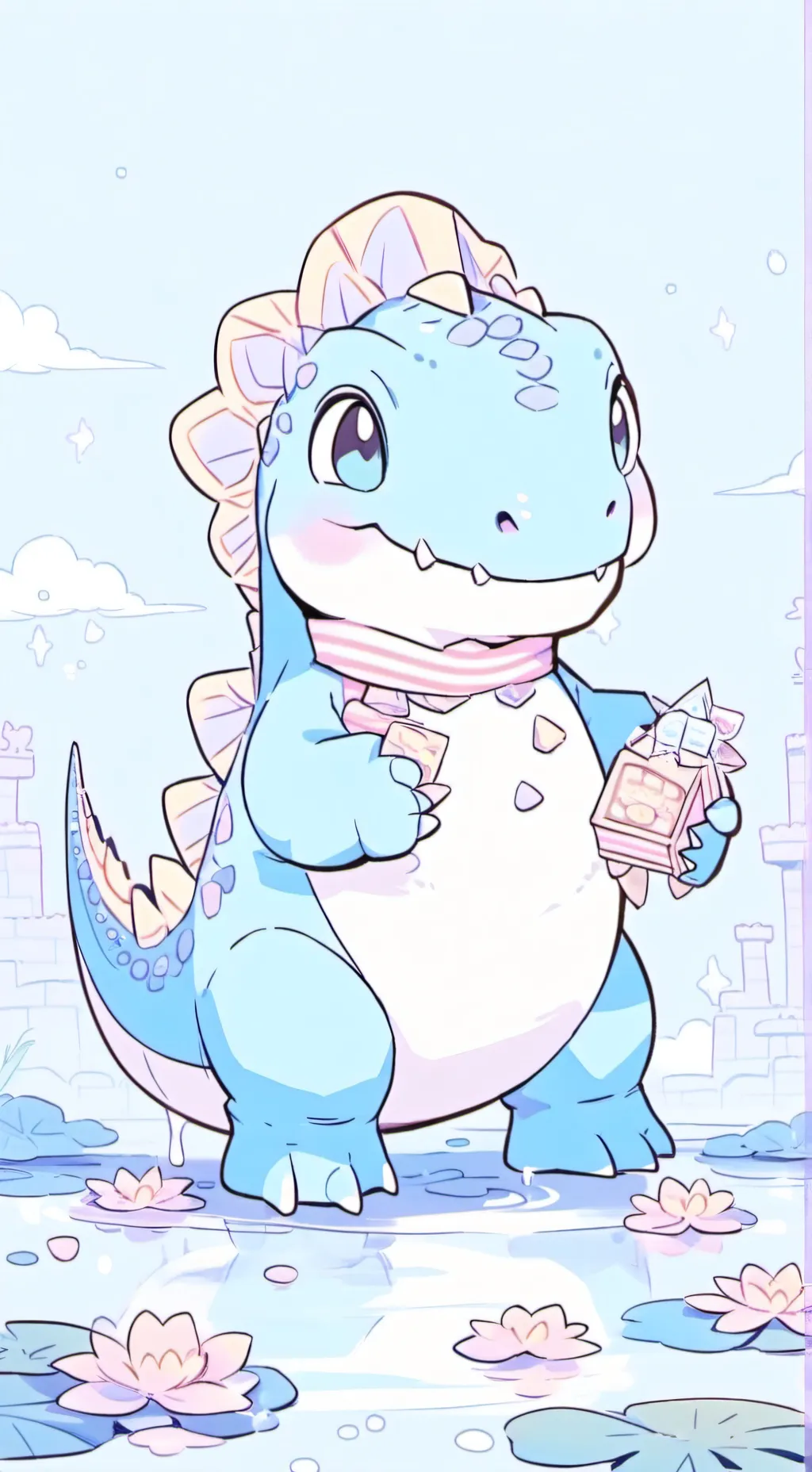 ai character: pond dino cookie  background