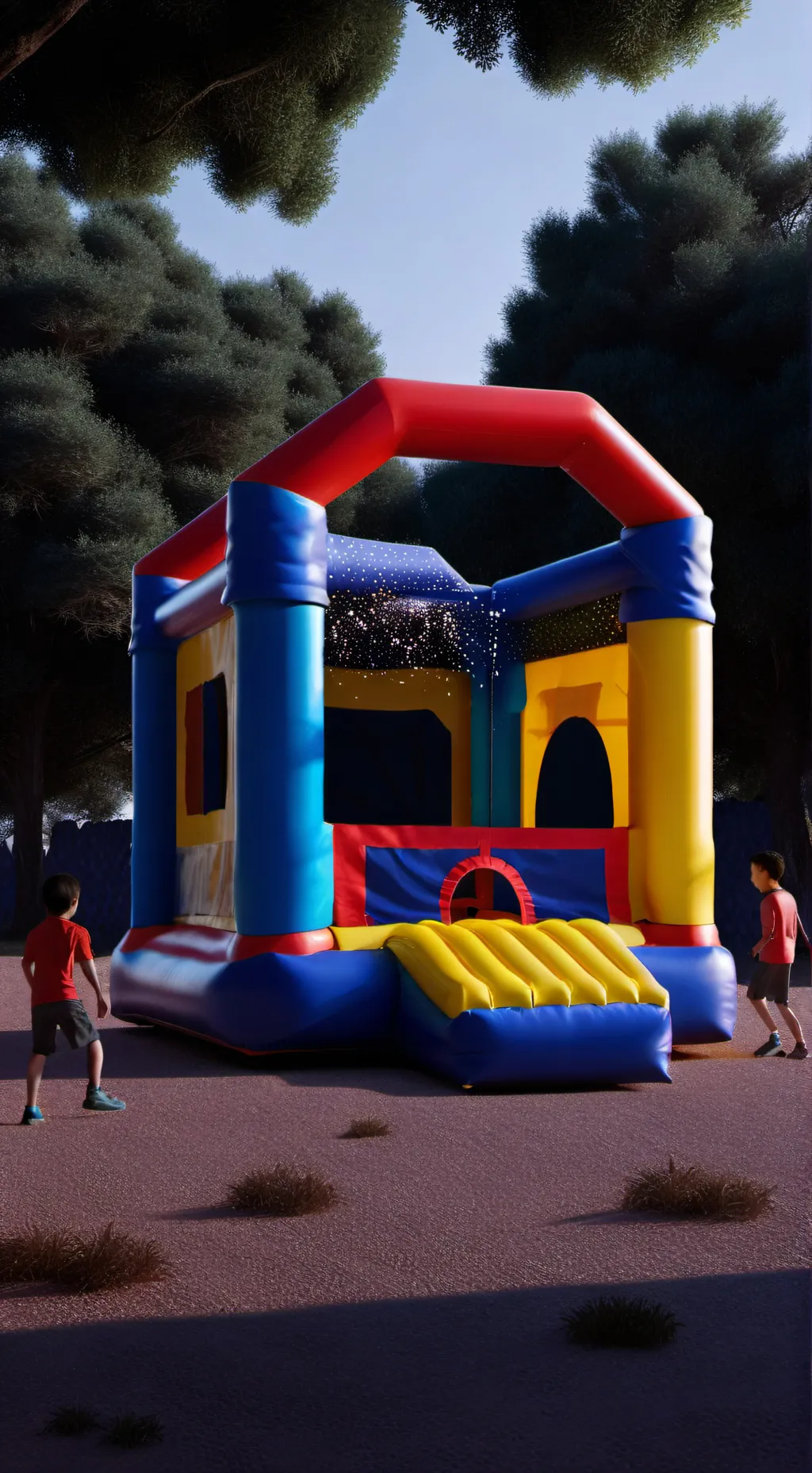 ai character: a bouncy castle  background